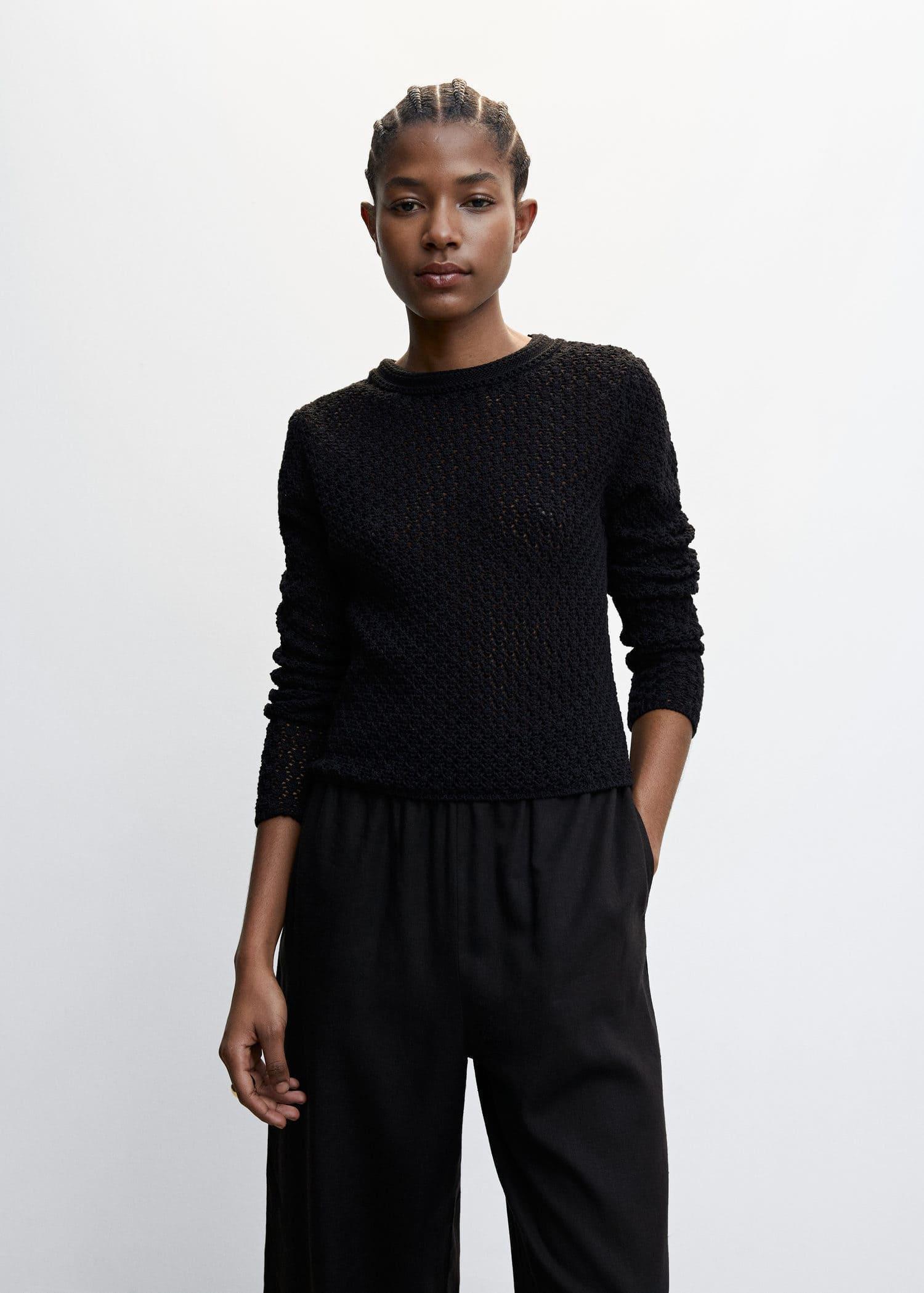 Black Linen-Blend Culotte Trousers, , large image number 1