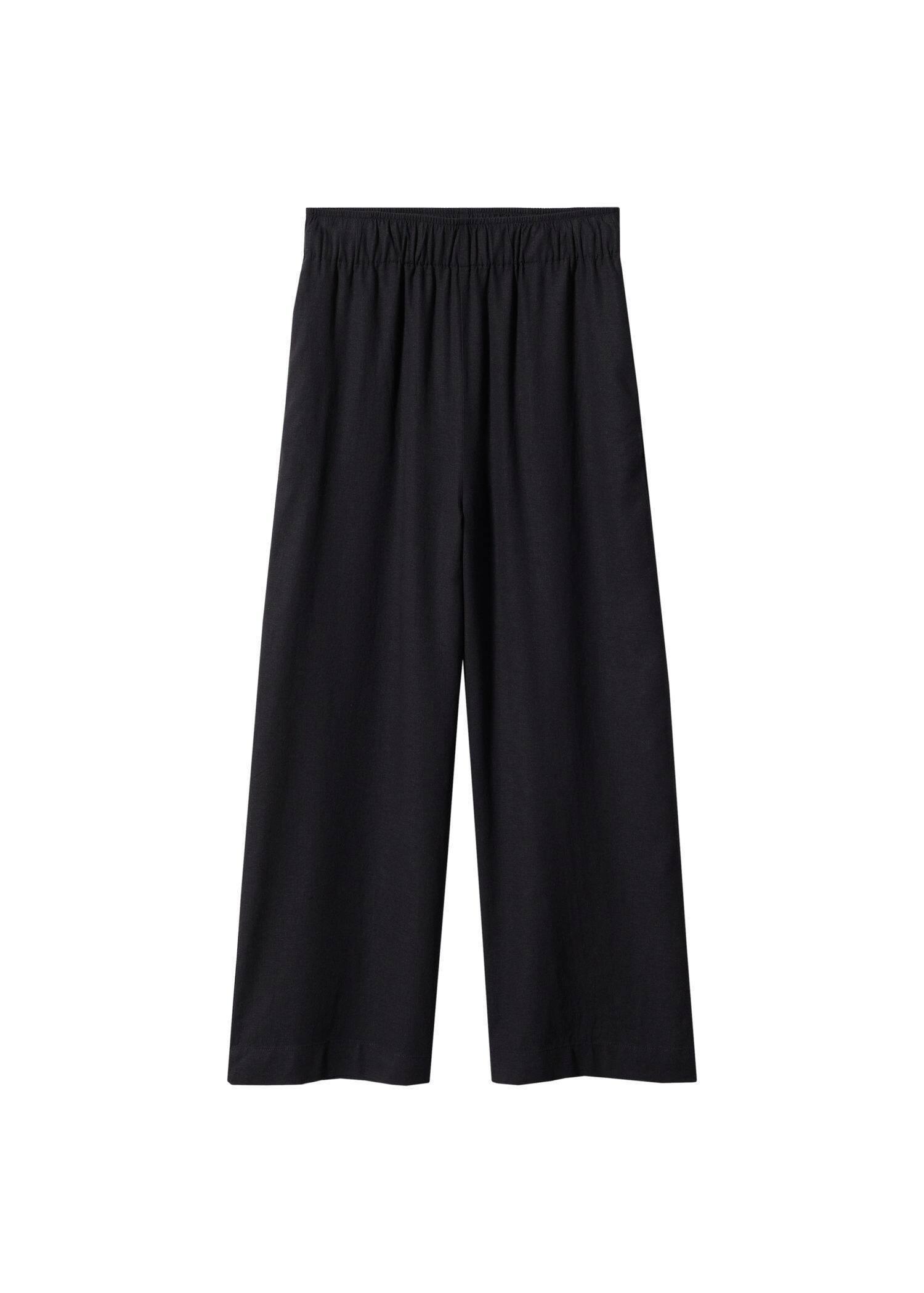 Black Linen-Blend Culotte Trousers, , large image number 3
