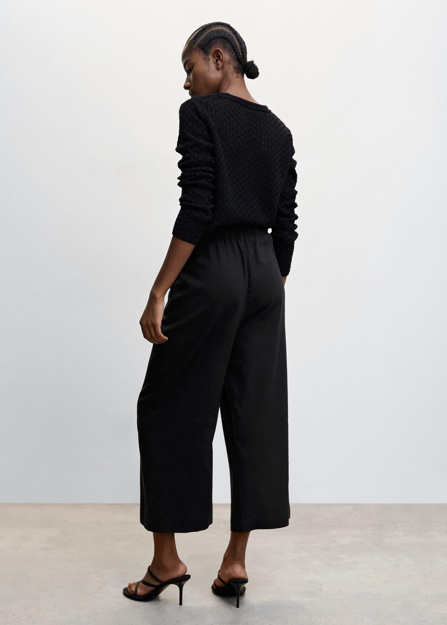 Black Linen-Blend Culotte Trousers, , large image number 5