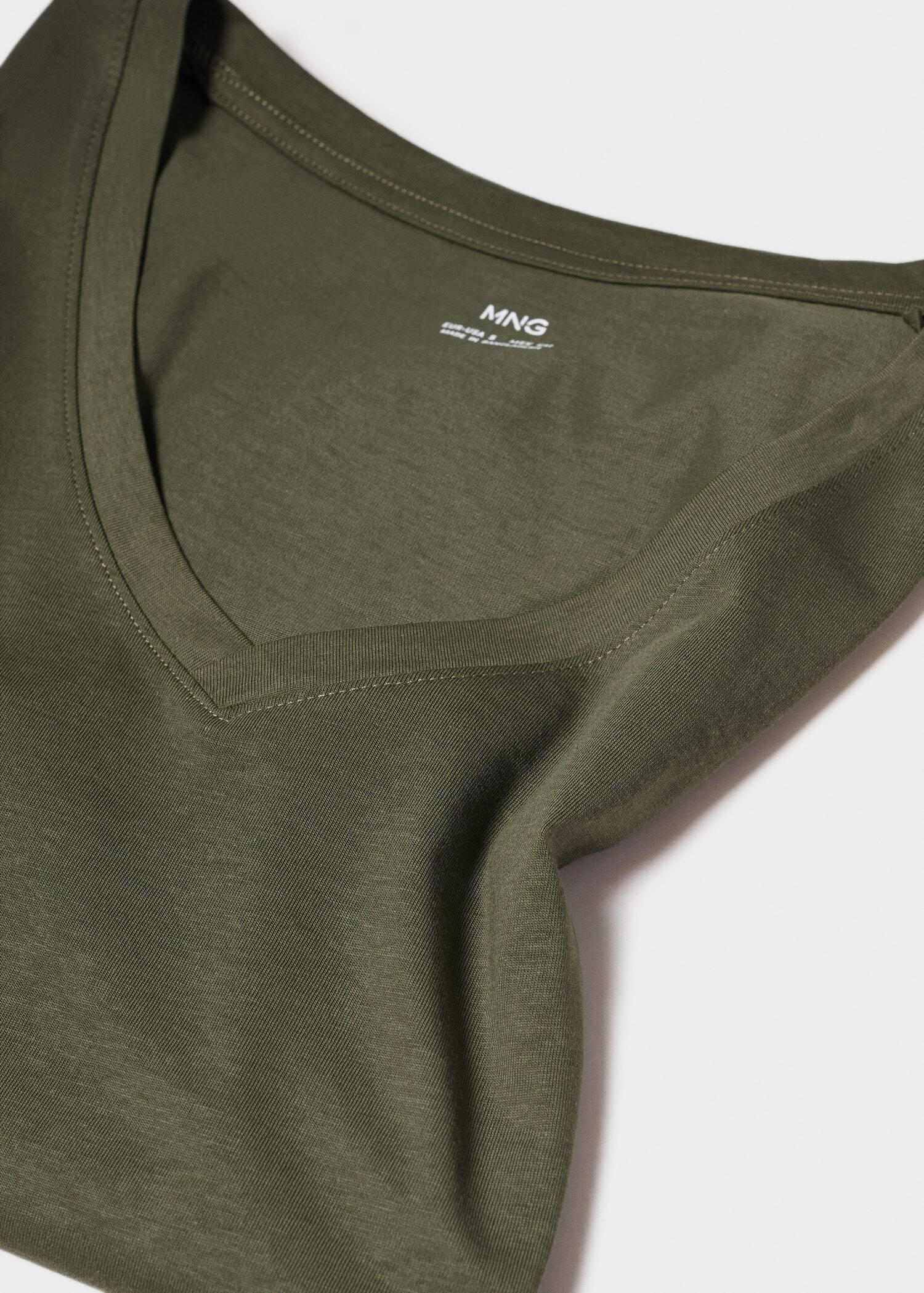 Khaki V-Neck Cotton T-Shirt, , large image number 2