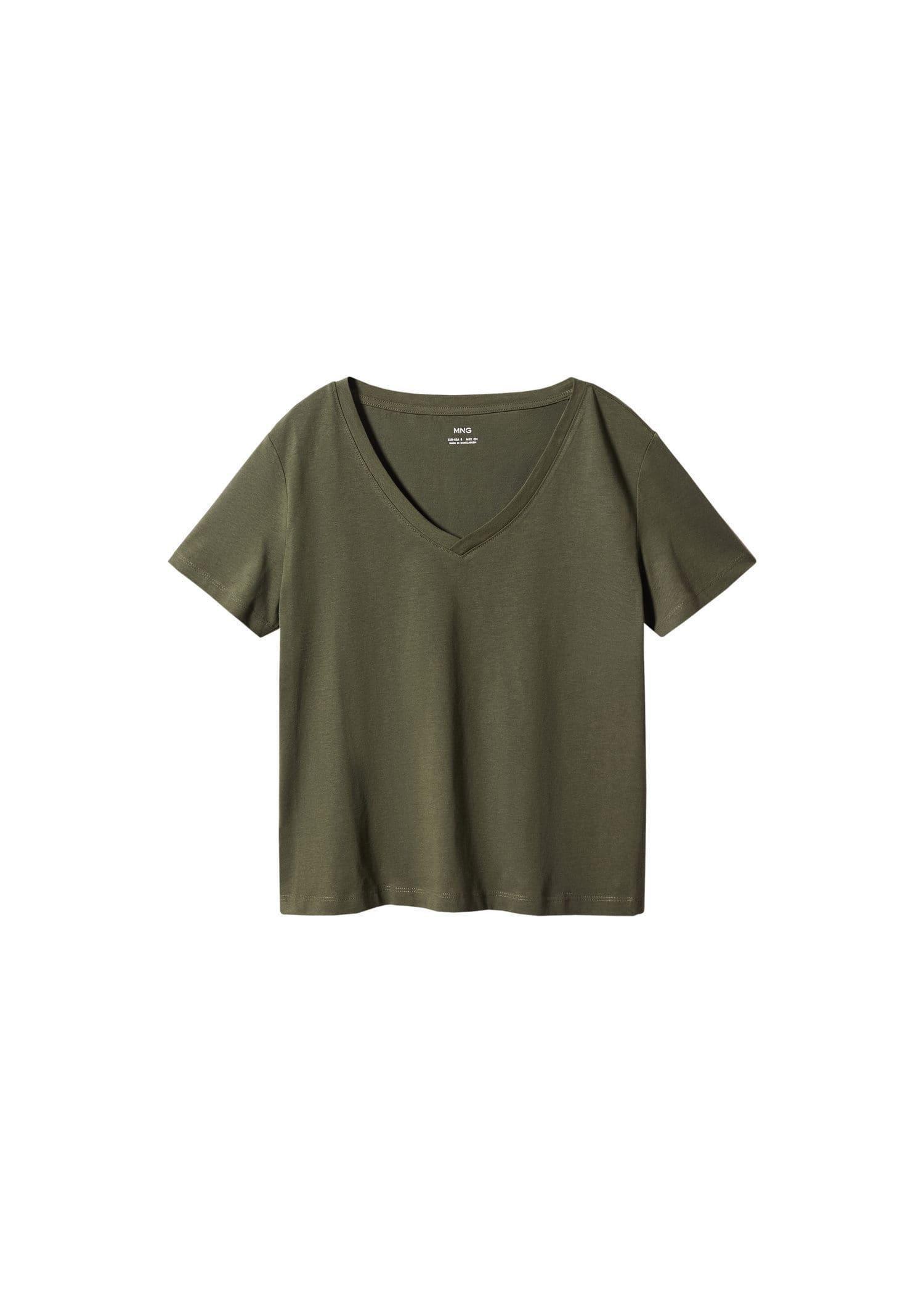 Khaki V-Neck Cotton T-Shirt, , large image number 3