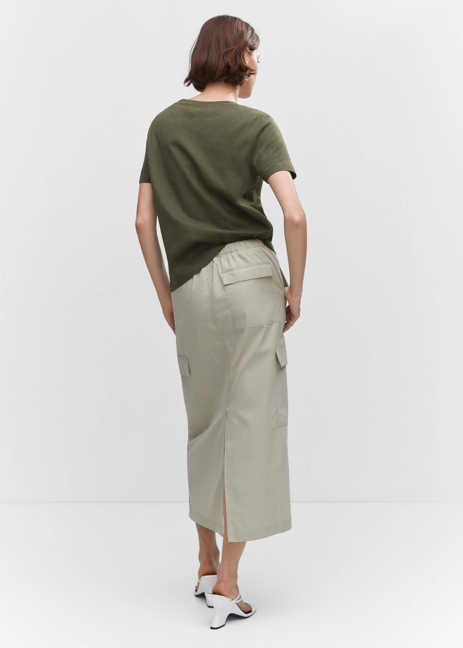 Khaki V-Neck Cotton T-Shirt, , large image number 4