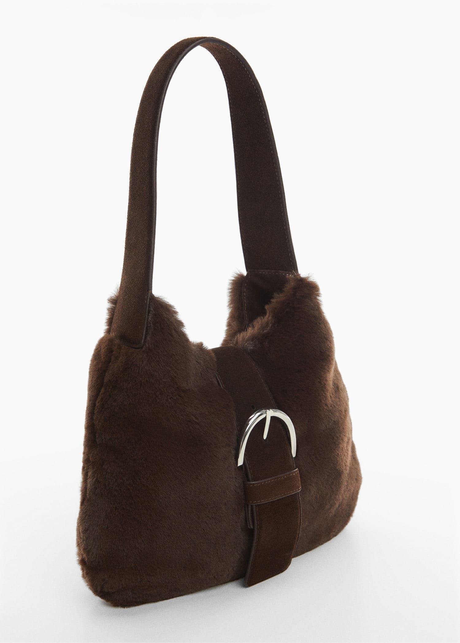 Brown Faux Fur Buckle Bag, , large image number 0