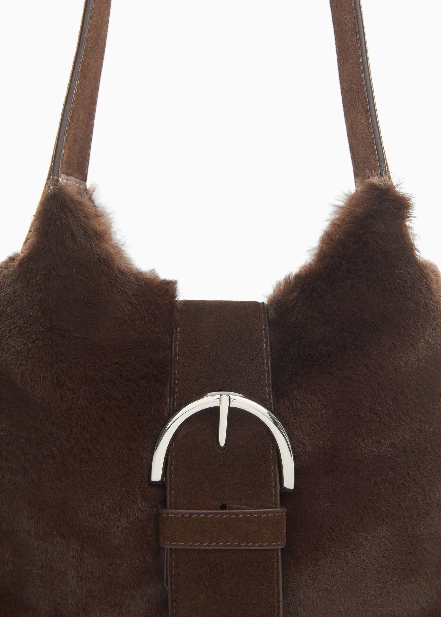 Brown Faux Fur Buckle Bag, , large image number 1