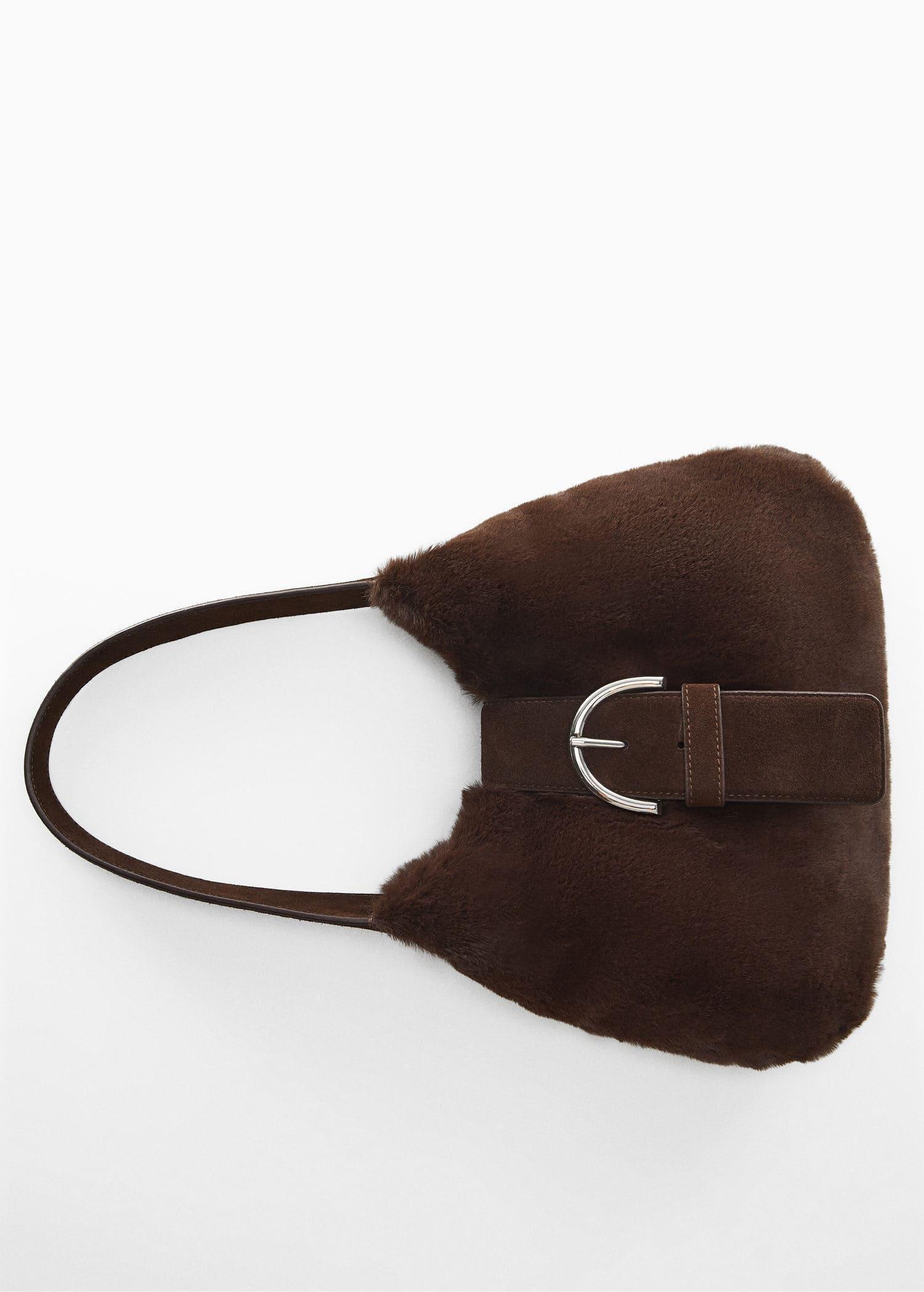Brown Faux Fur Buckle Bag, , large image number 4