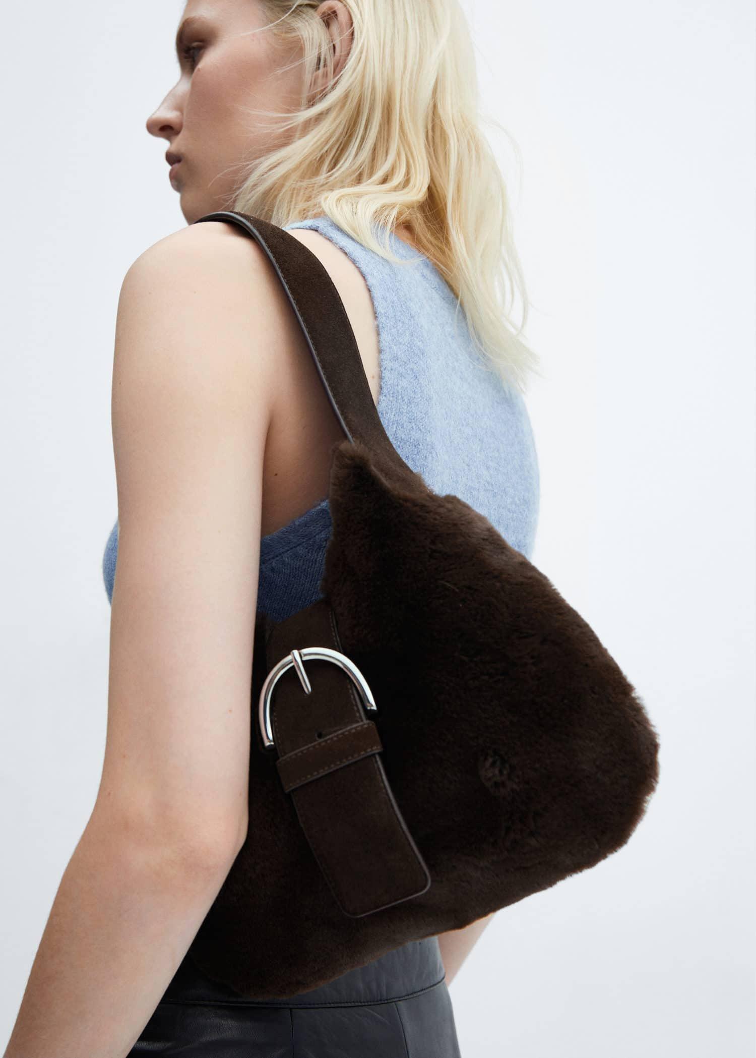 Brown Faux Fur Buckle Bag, , large image number 5