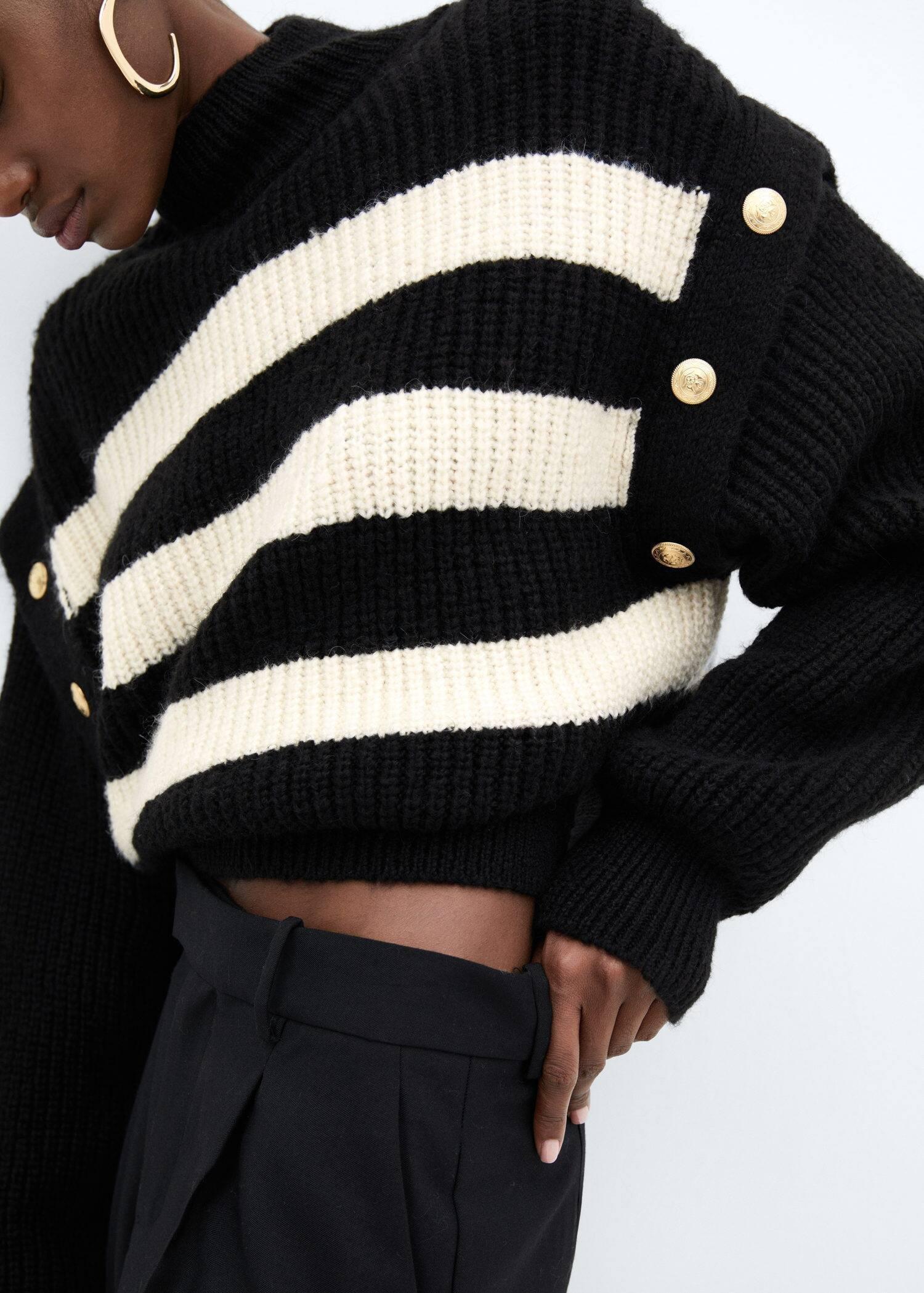 Mango - Black Buttoned Striped Sweater