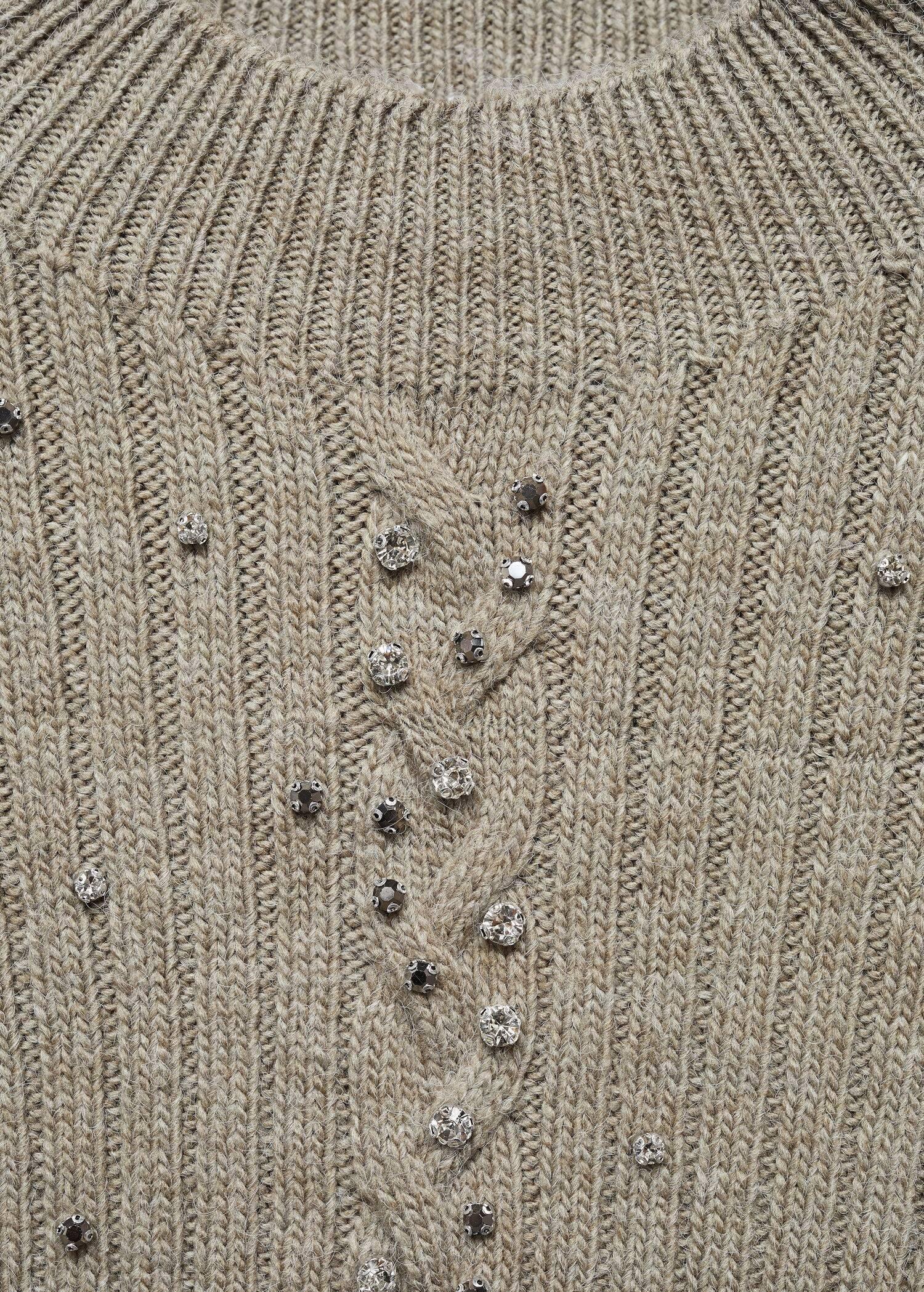 Mango - Beige Rhinestone Detail Ribbed Sweater