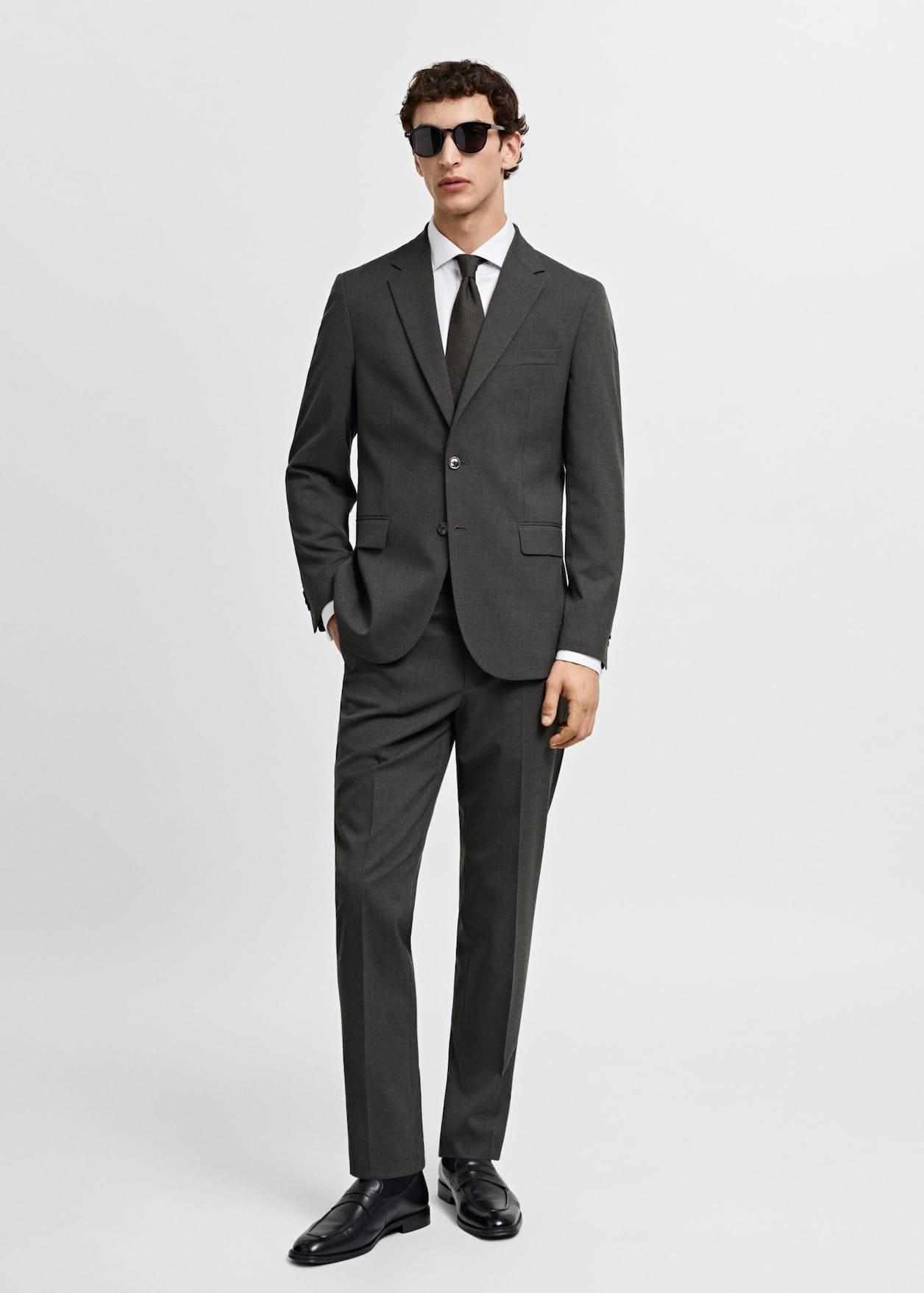 Mango - Green Stretch Fabric Slim-Fit Suit Trousers