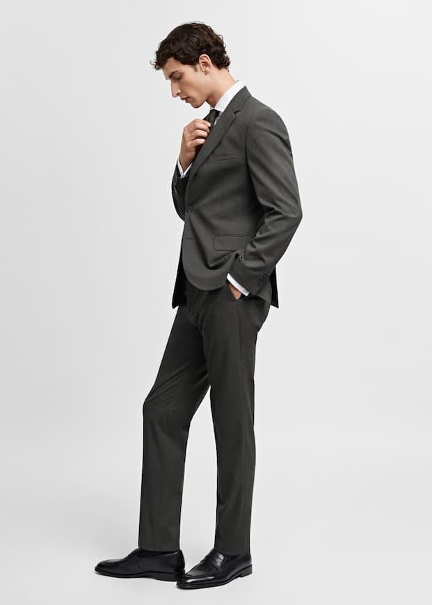 Mango - Green Stretch Fabric Slim-Fit Suit Trousers