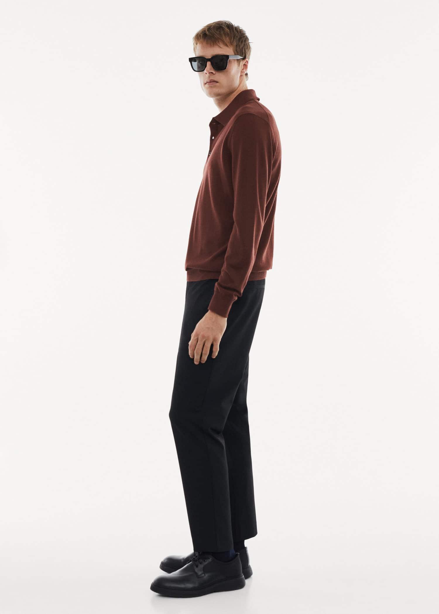 Mango - Red Merino Wool Long-Sleeve Polo Shirt