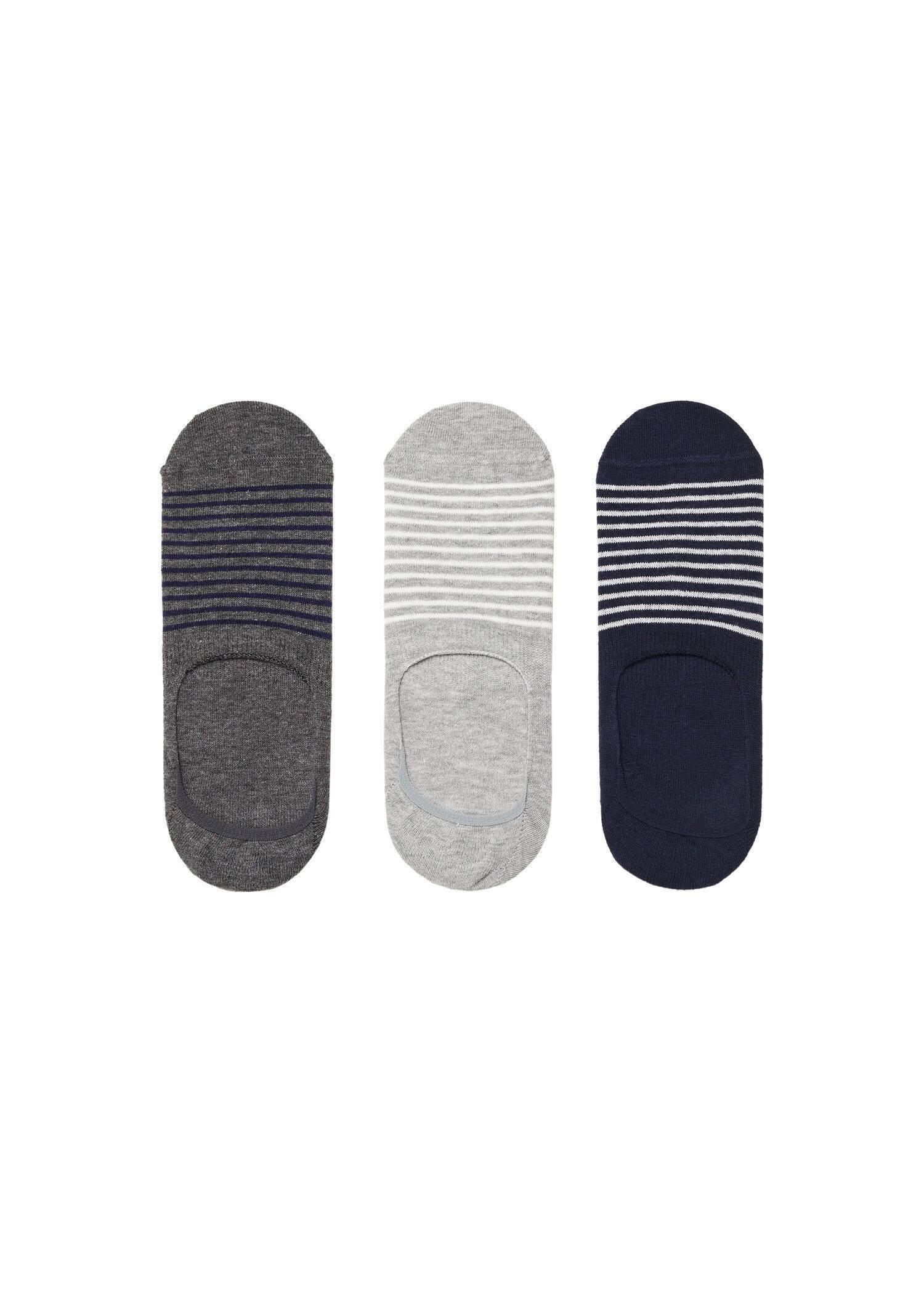 Mango - Grey Striped Design Socks, Set Of 3