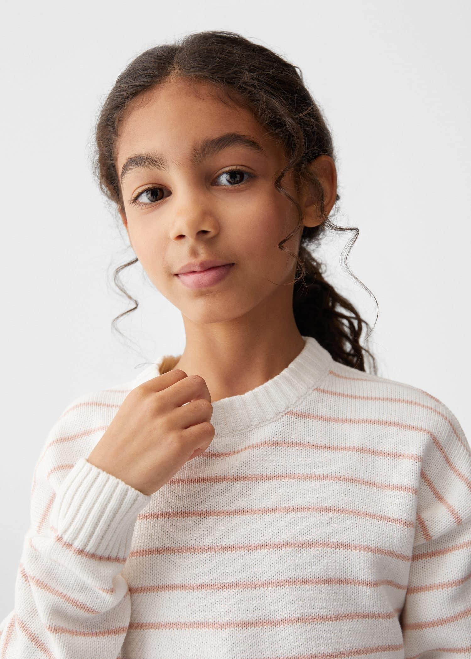 Mango - Pink Lt-Pastel Striped Cotton-Blend Sweater, Kids Girls