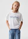 Mango - White Printed Message T-Shirt, Kids Girls
