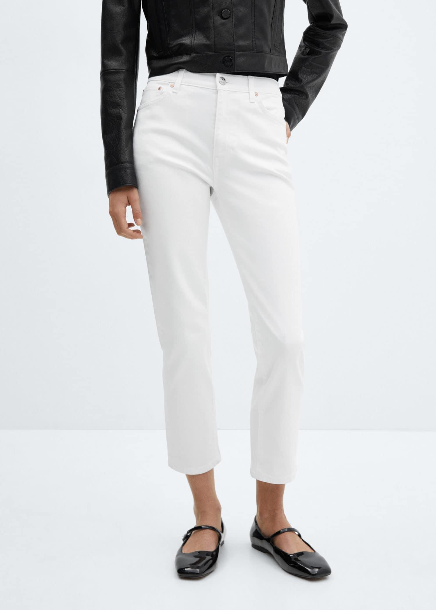 White Slim Cropped Jeans, , large image number 0