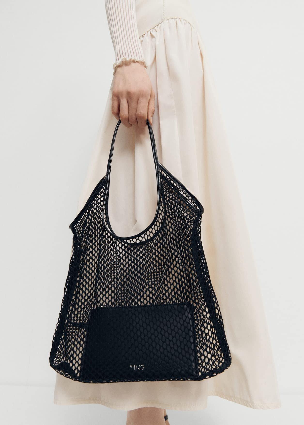 Black Mesh Pattern Shopper Bag, , large image number 0