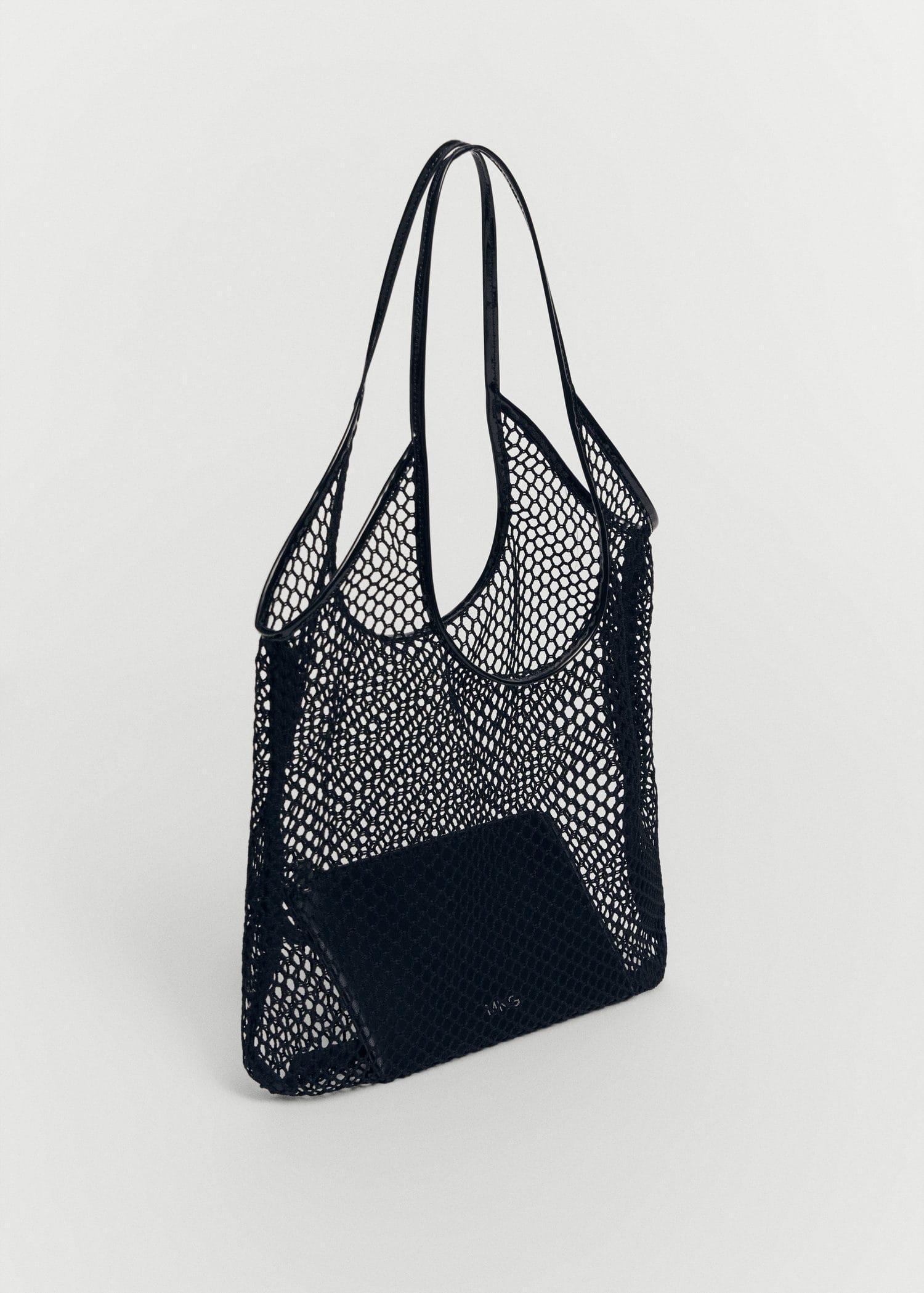 Black Mesh Pattern Shopper Bag, , large image number 1