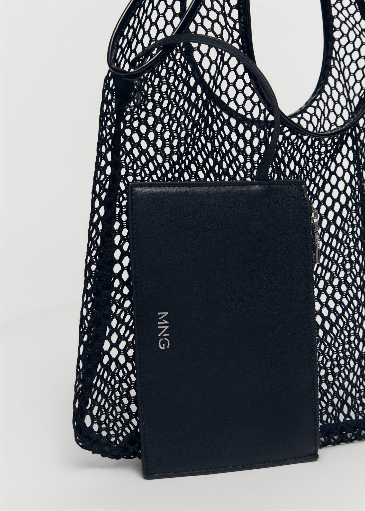 Black Mesh Pattern Shopper Bag, , large image number 3