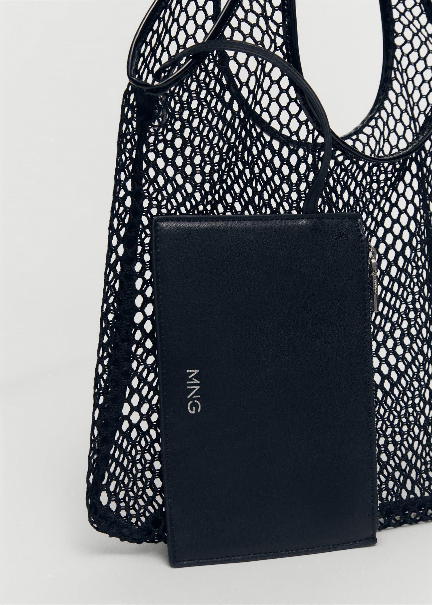 Mango - Black Mesh Pattern Shopper Bag