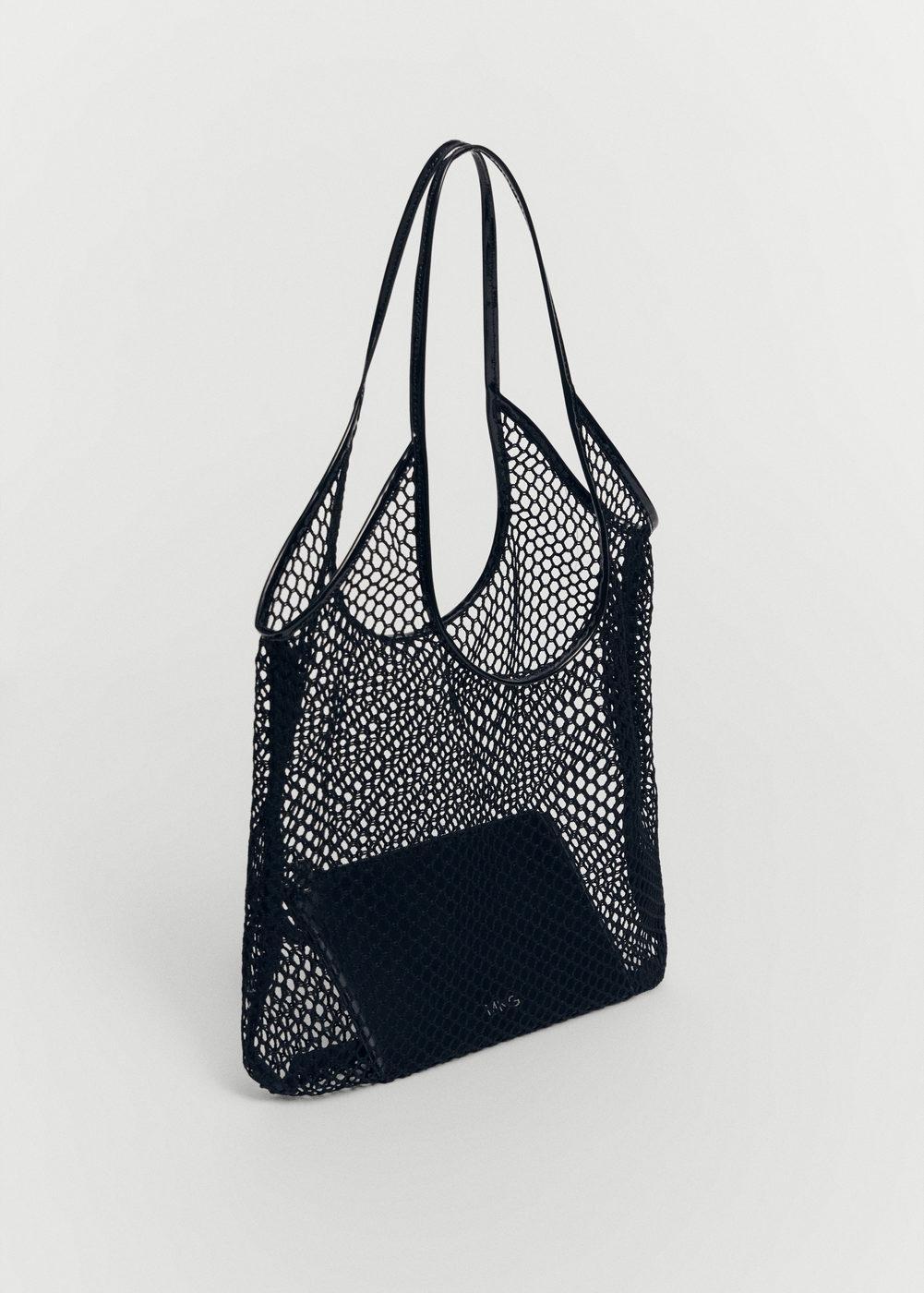 Black Mesh Pattern Shopper Bag, , large image number 4