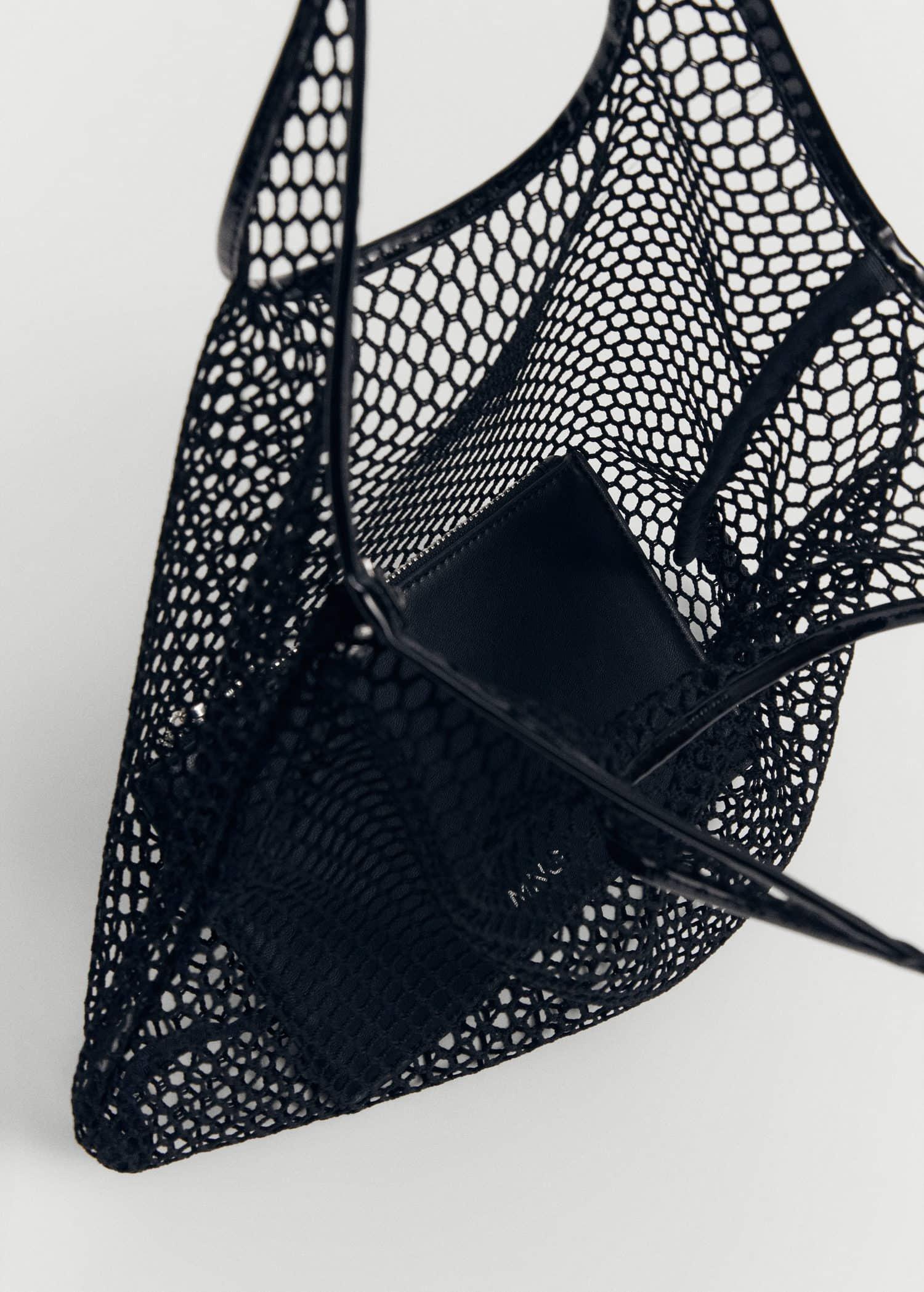 Black Mesh Pattern Shopper Bag, , large image number 5
