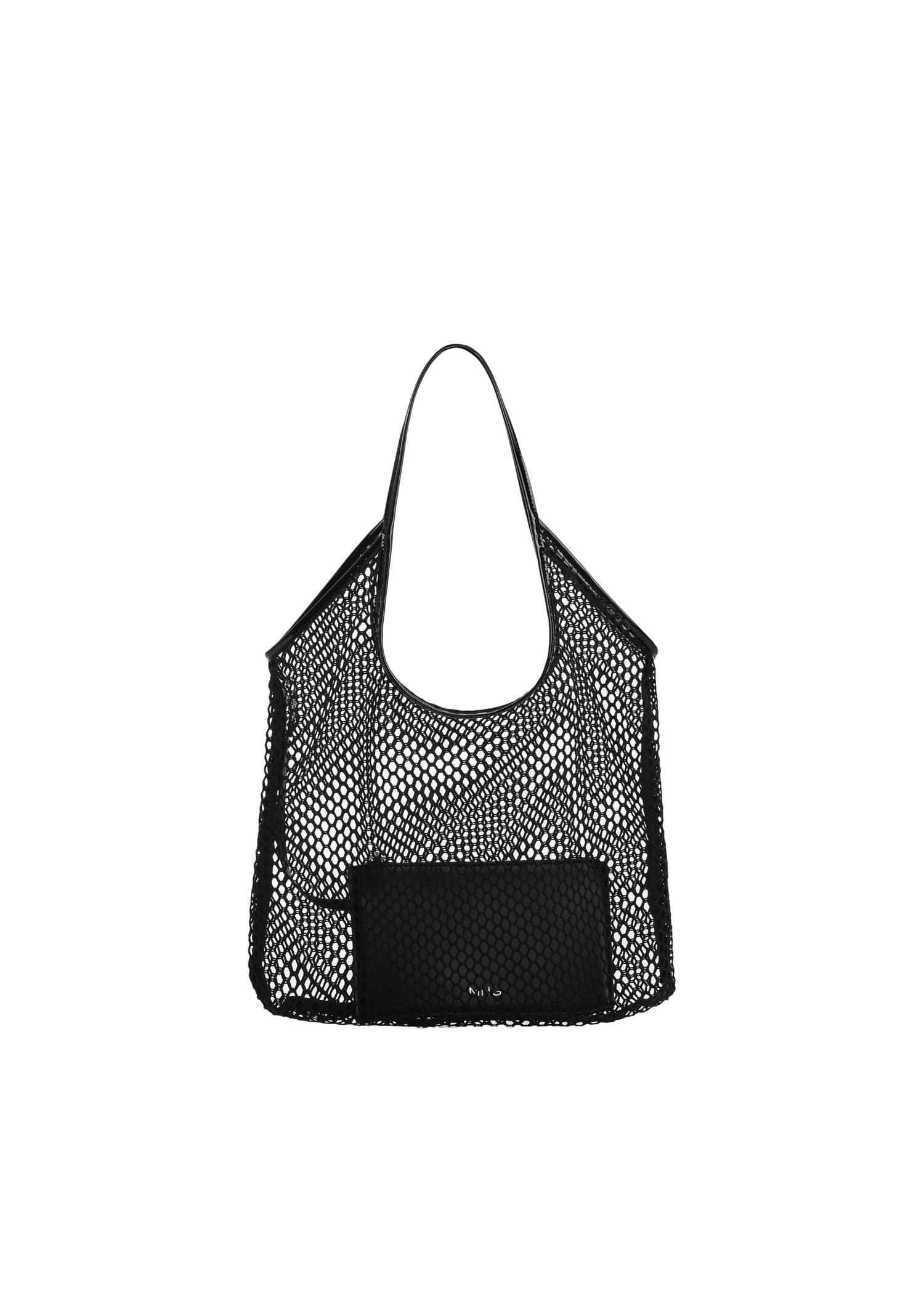 Black Mesh Pattern Shopper Bag, , large image number 7