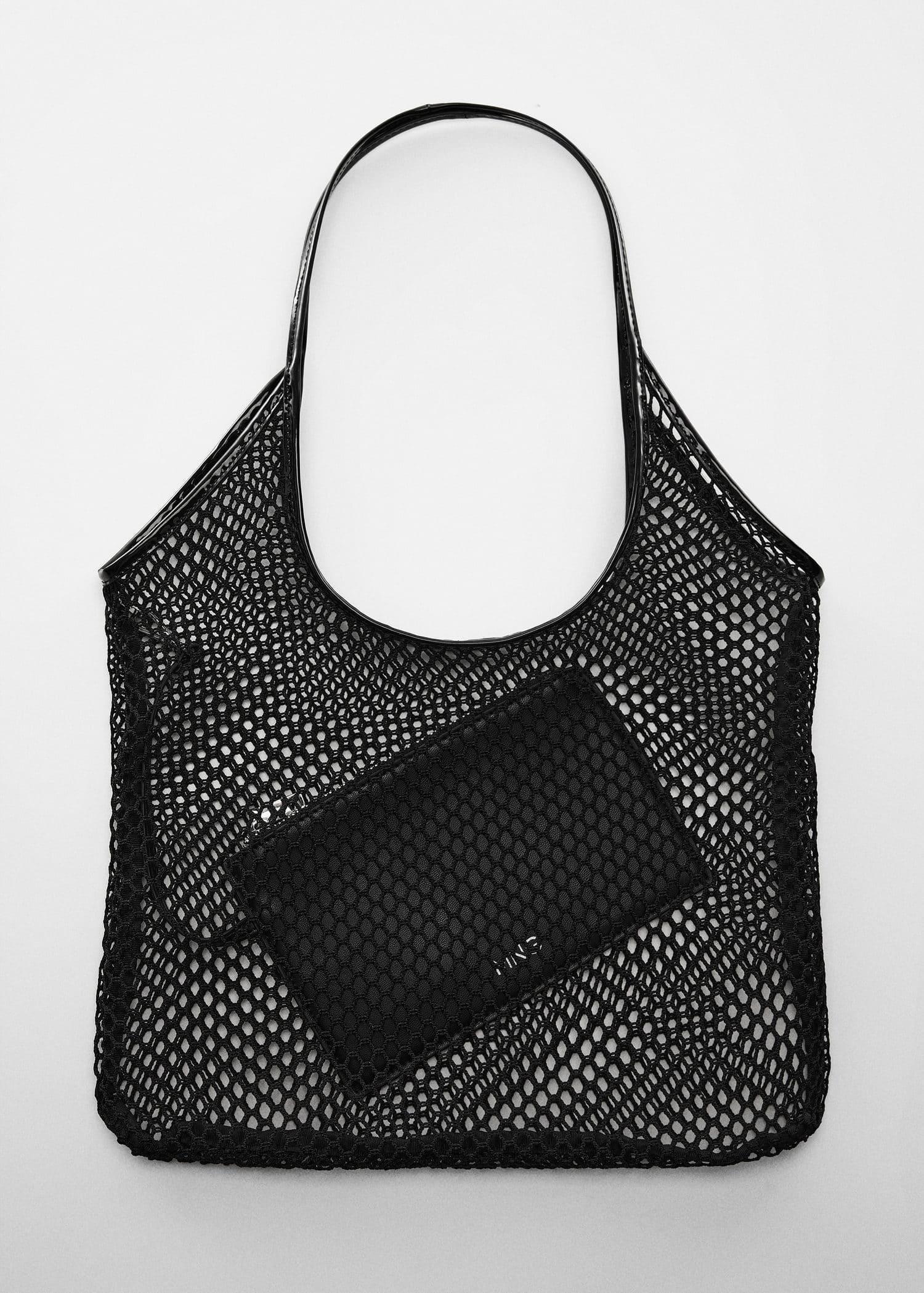 Black Mesh Pattern Shopper Bag, , large image number 8