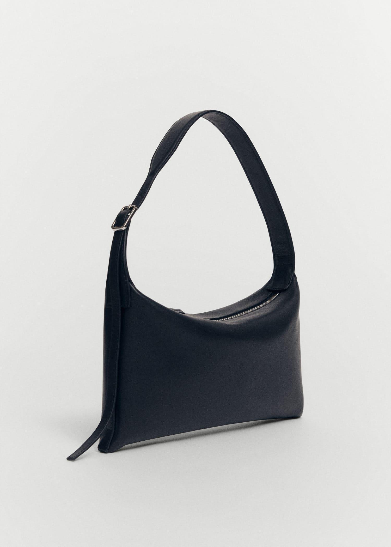 Mango - Black Leather Shoulder Bag With Buckle