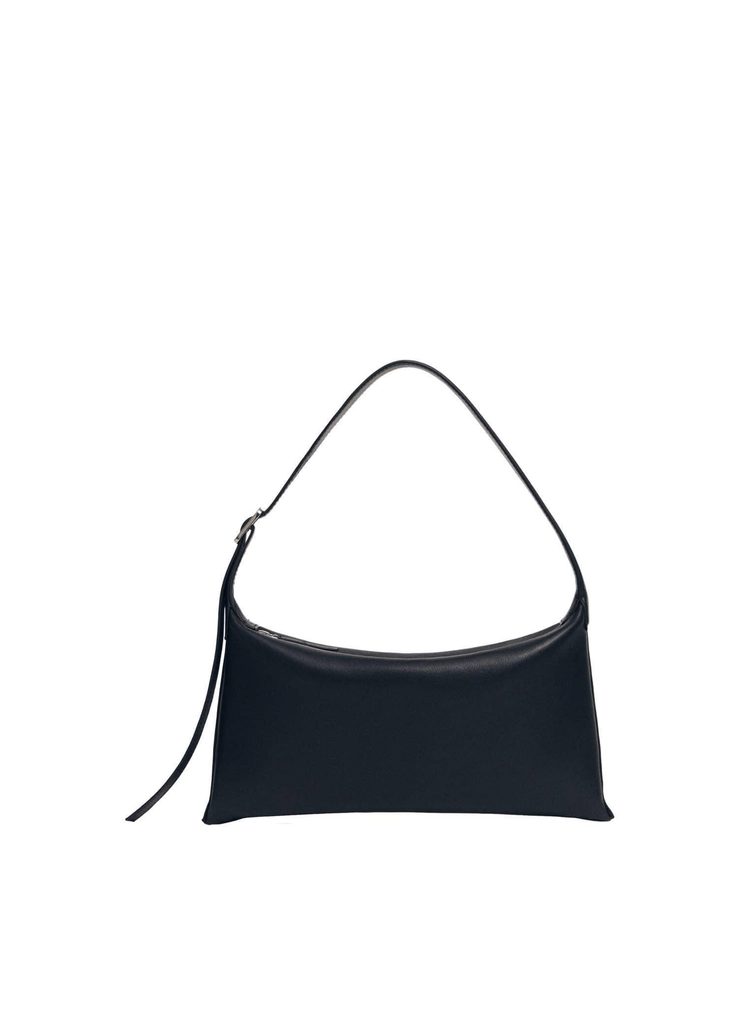 Mango - Black Leather Shoulder Bag With Buckle