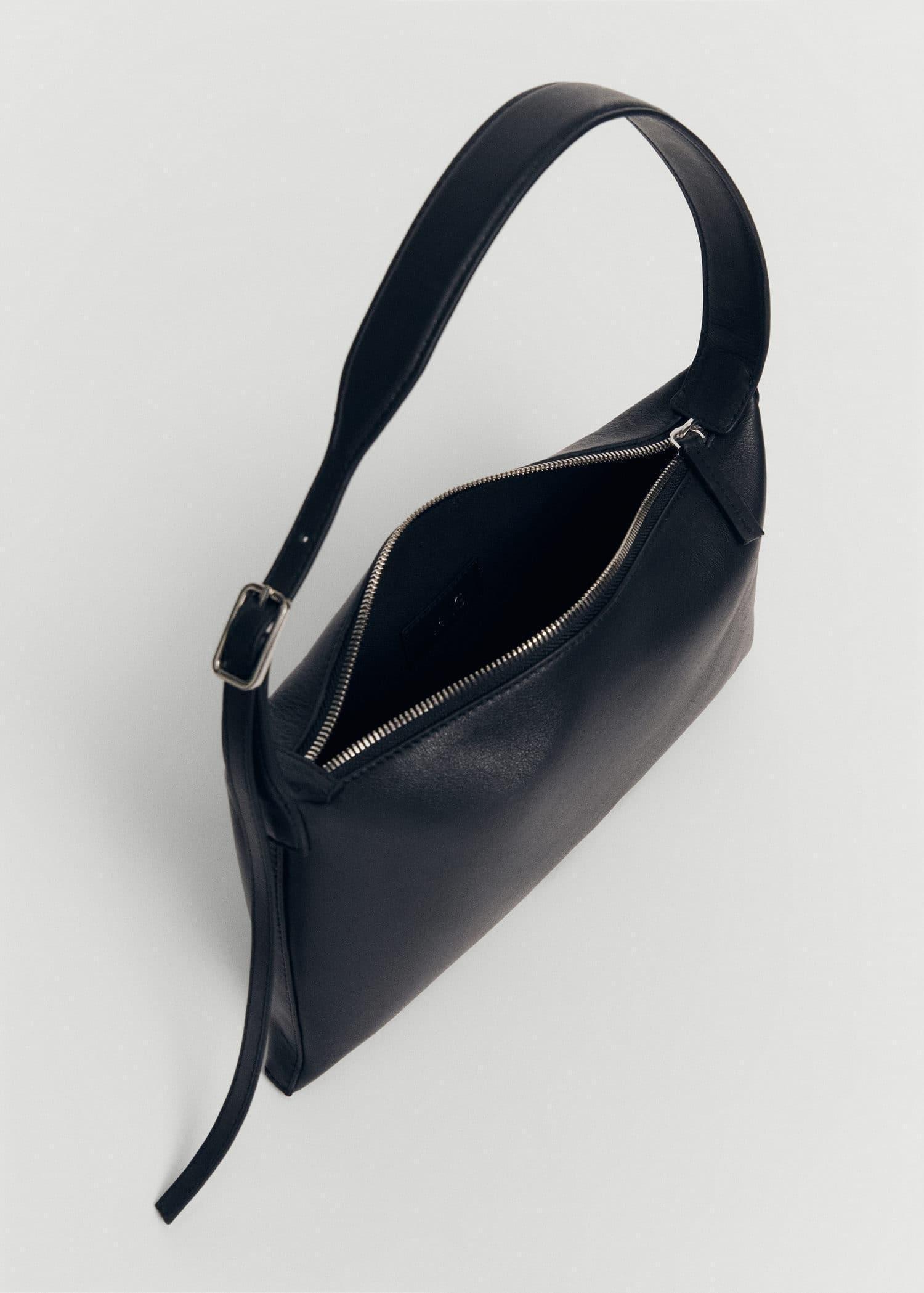 Black Leather Shoulder Bag With Buckle, , large image number 4