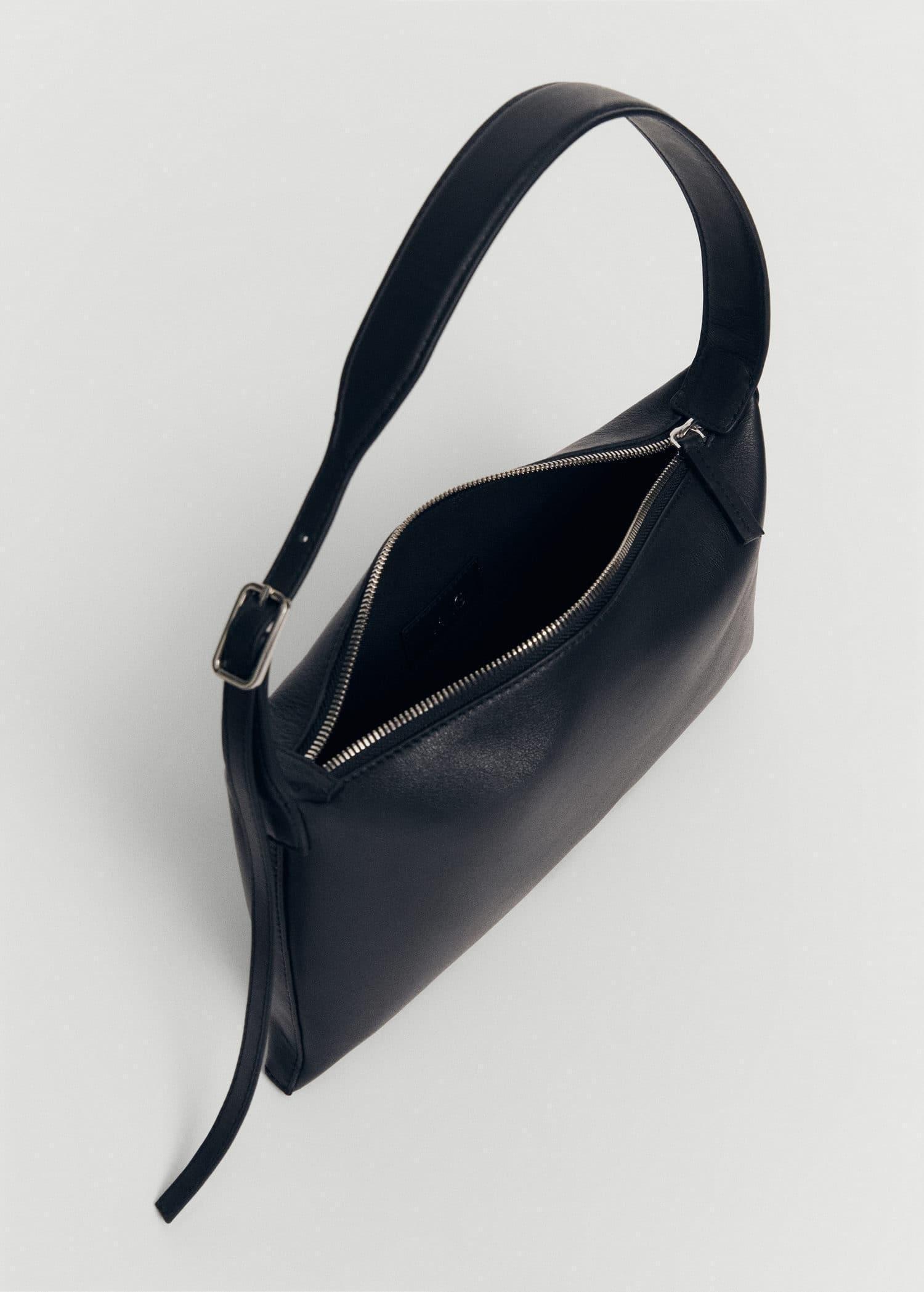 Mango - Black Leather Shoulder Bag With Buckle