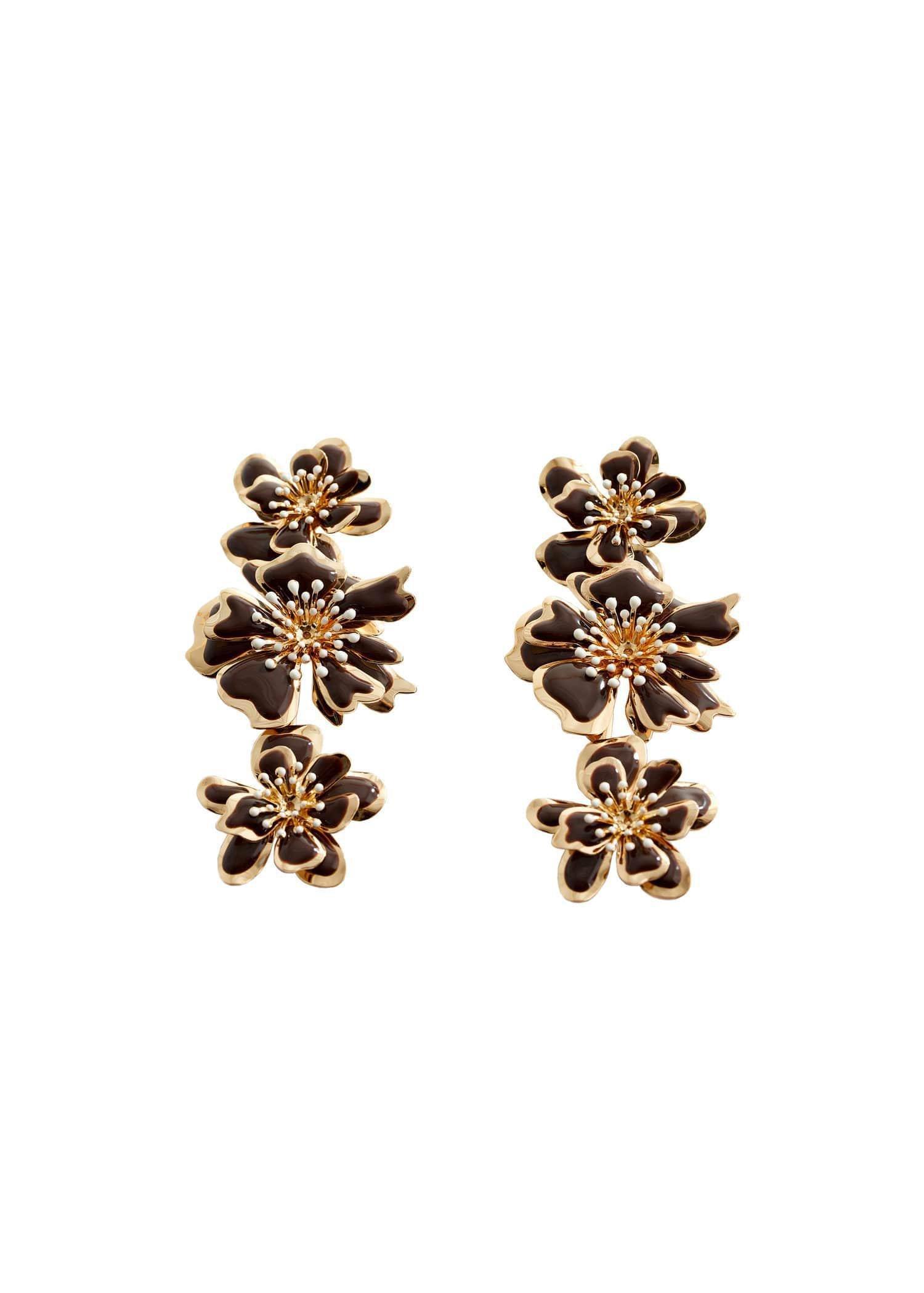 Brown Flower Pendant Earrings, , large image number 0