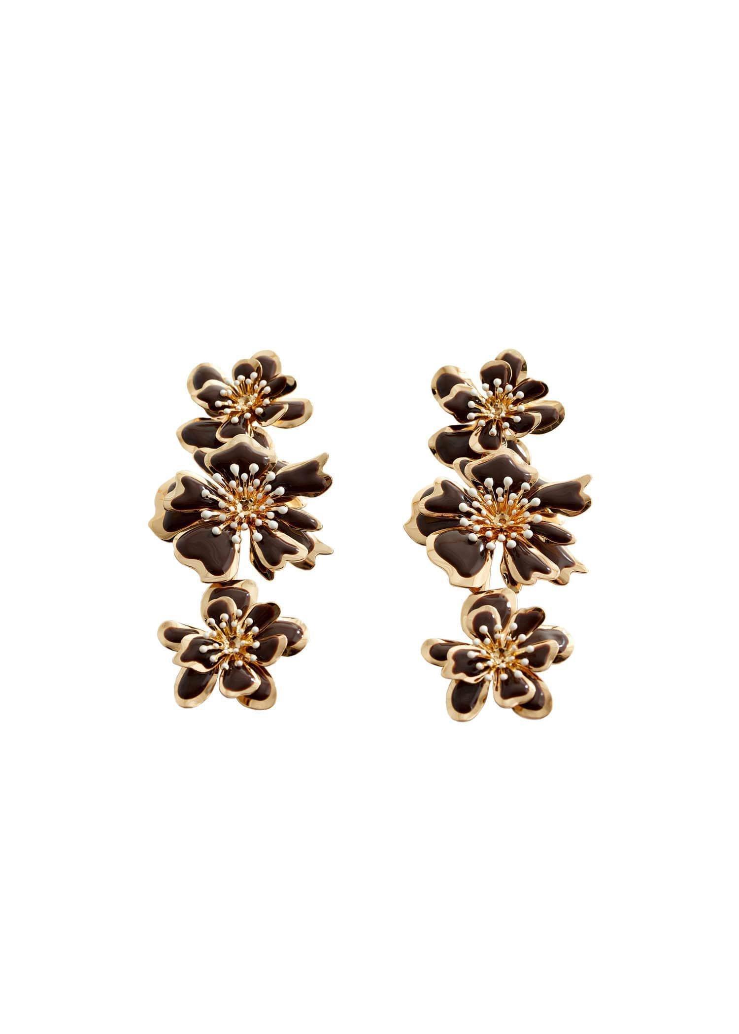 Mango - Brown Flower Pendant Earrings