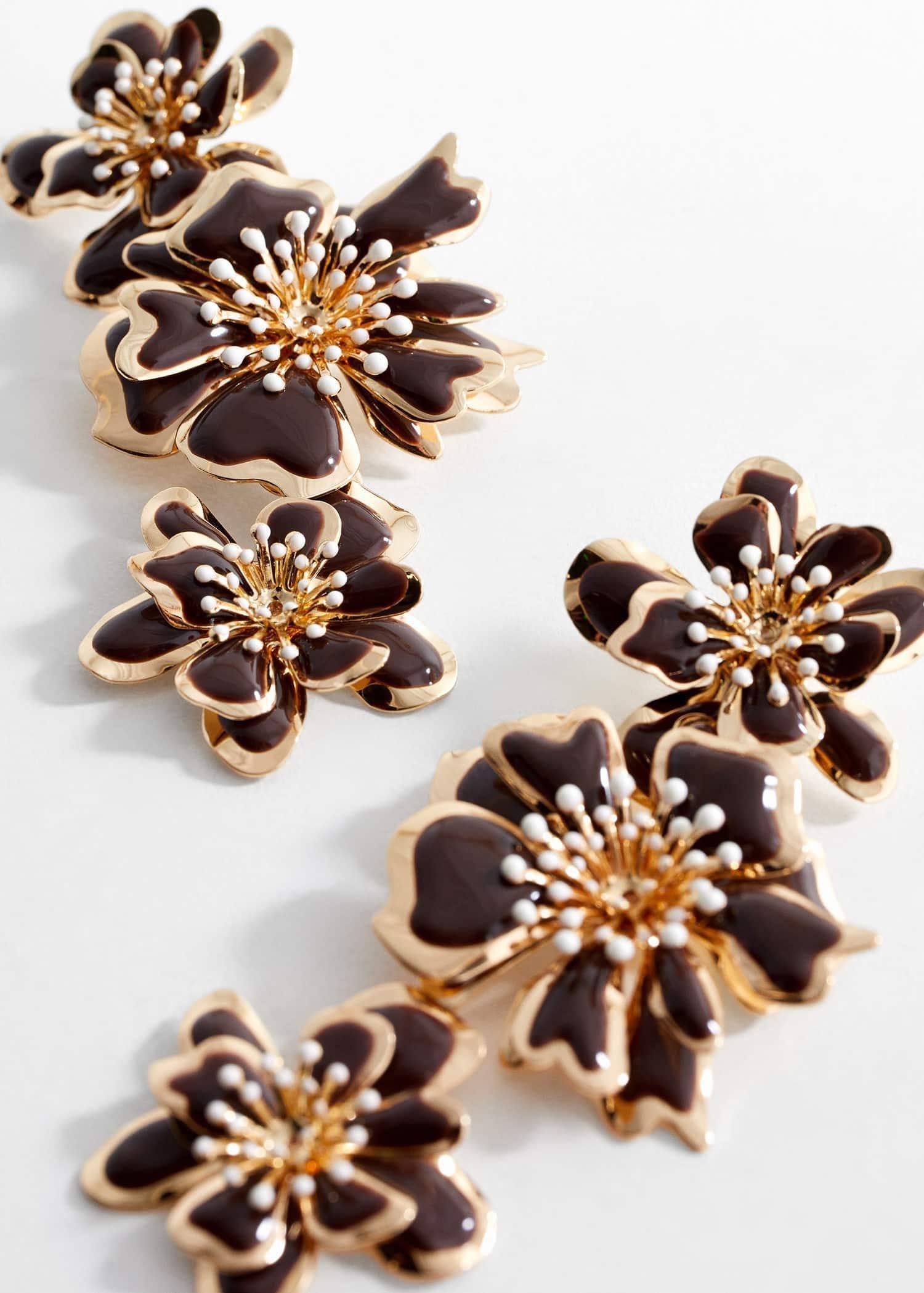 Brown Flower Pendant Earrings, , large image number 1