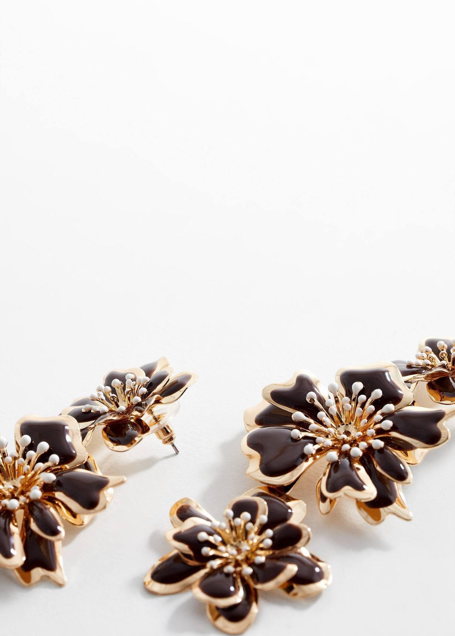 Brown Flower Pendant Earrings, , large image number 2