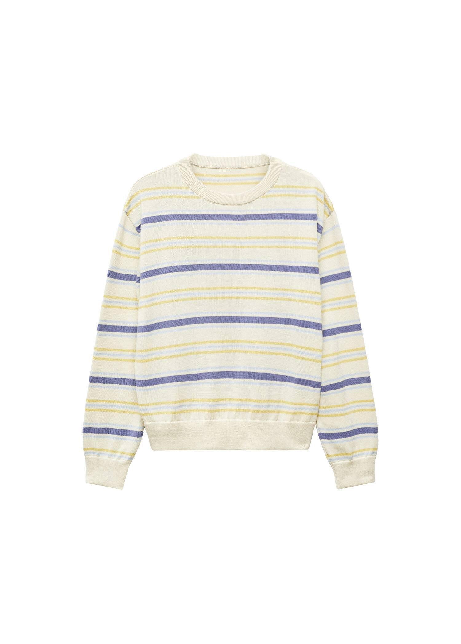 Mango - Beige Round-Neck Striped Sweater