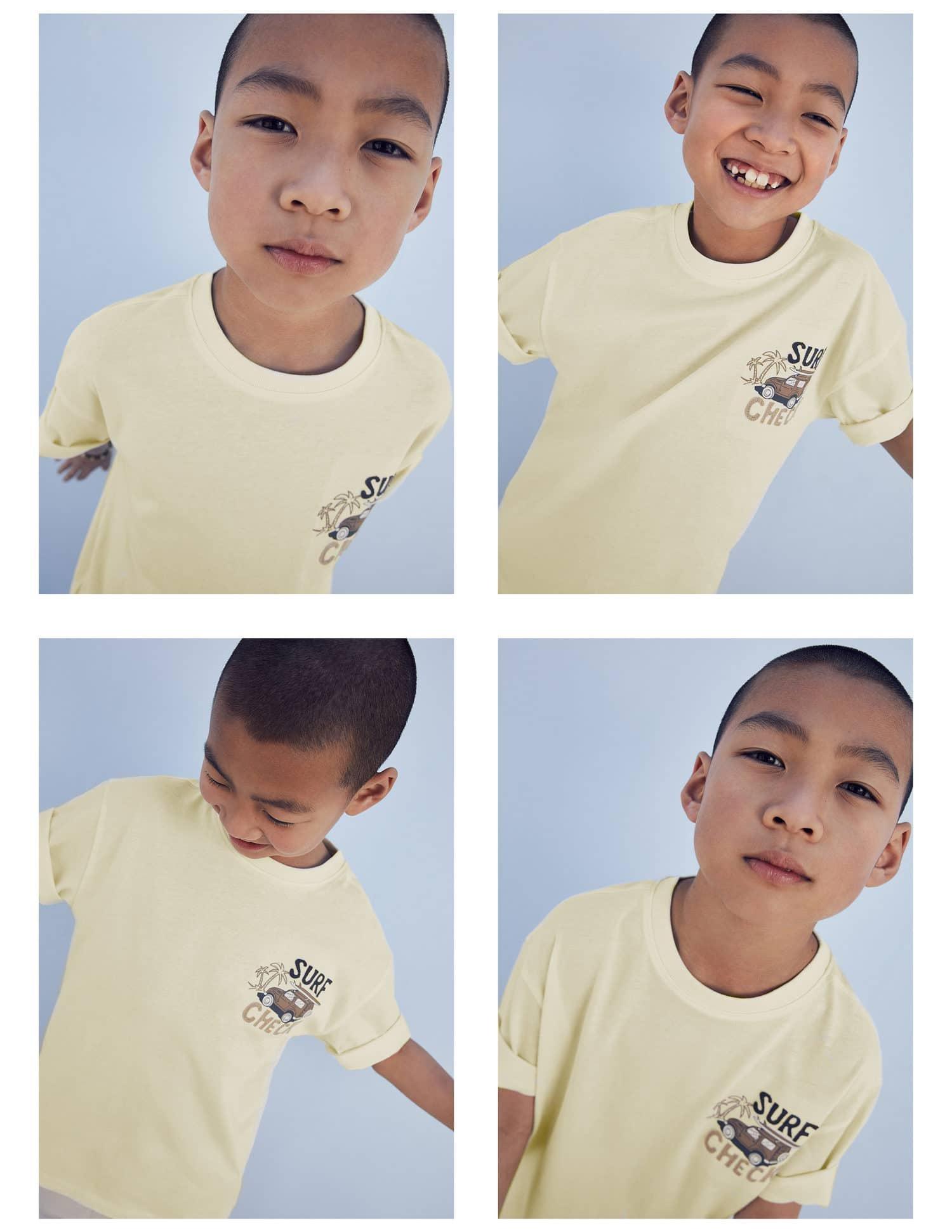 Mango - Yellow Textured Message T-Shirt, Kids Boys