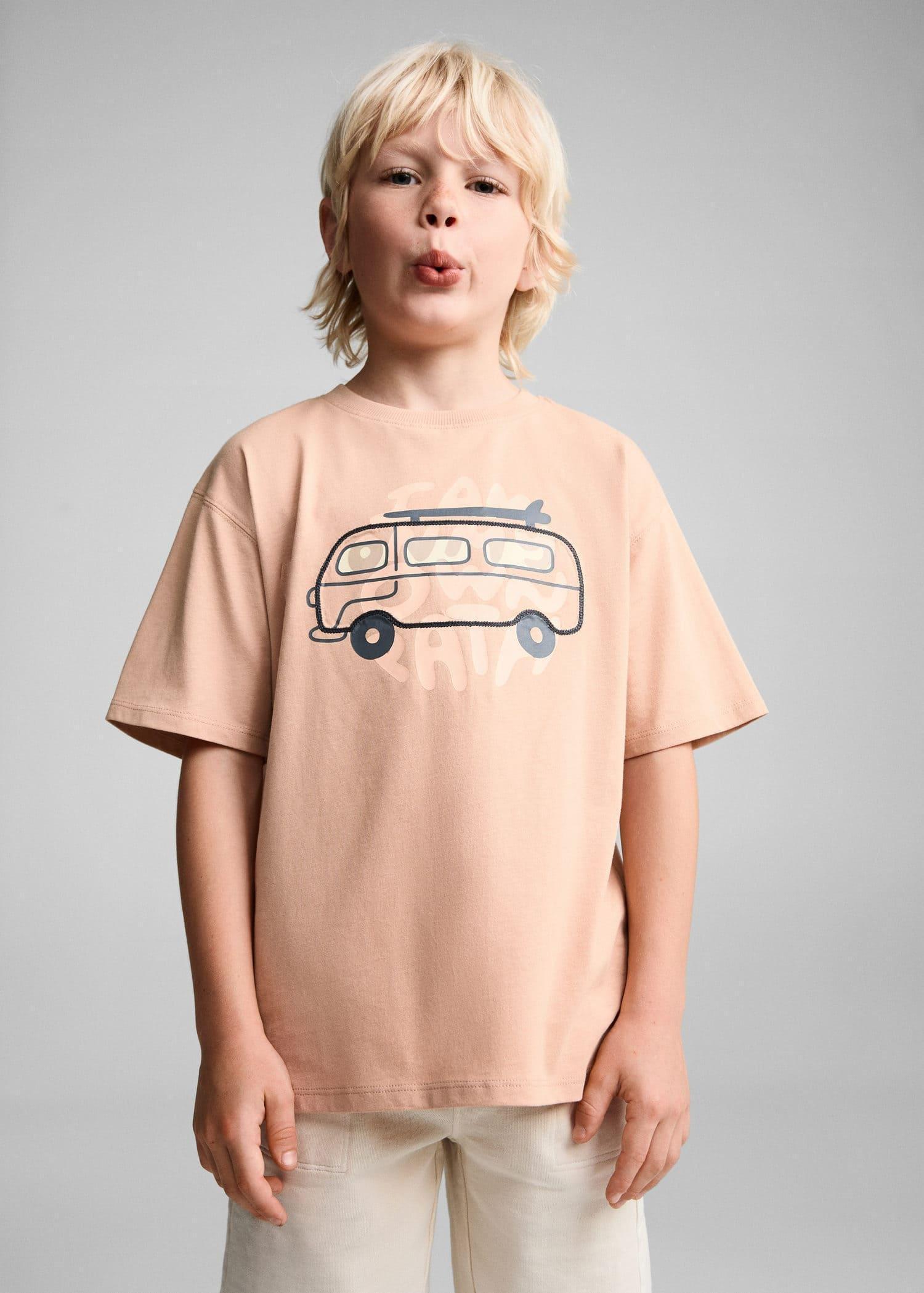 Mango - Orange Embossed Printed T-Shirt, Kids Boys