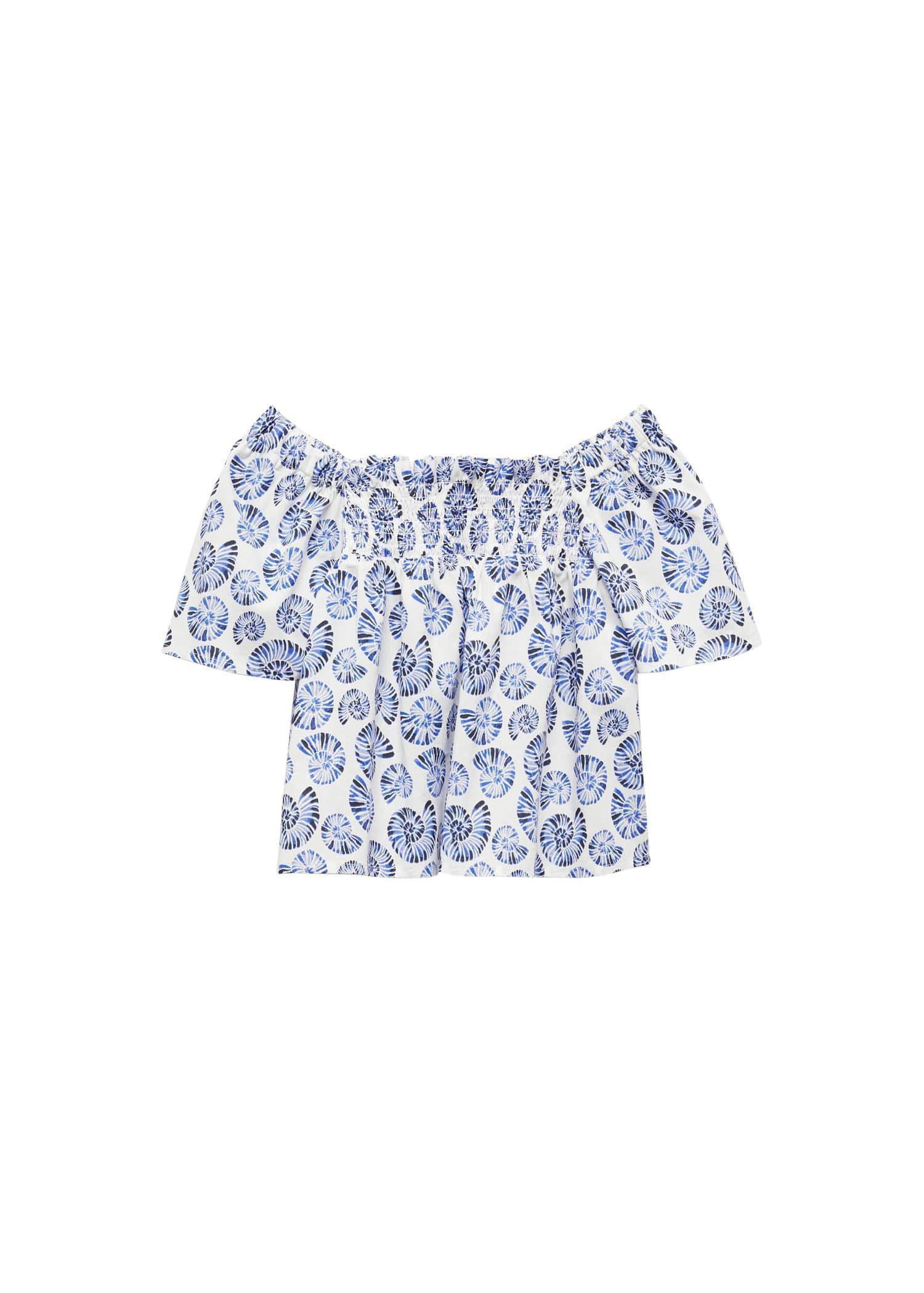 Mango - Blue Ruched Printed Blouse, Kids Girls