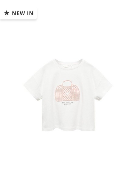 Mango - White Embossed Printed T-Shirt, Kids Girls