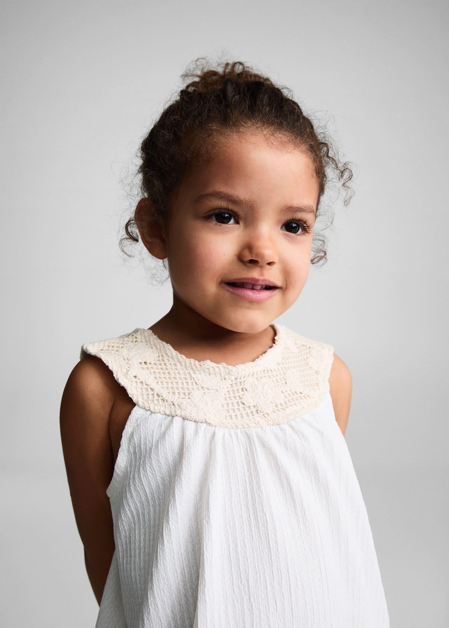 Mango - White Textured T-Shirt, Kids Girls