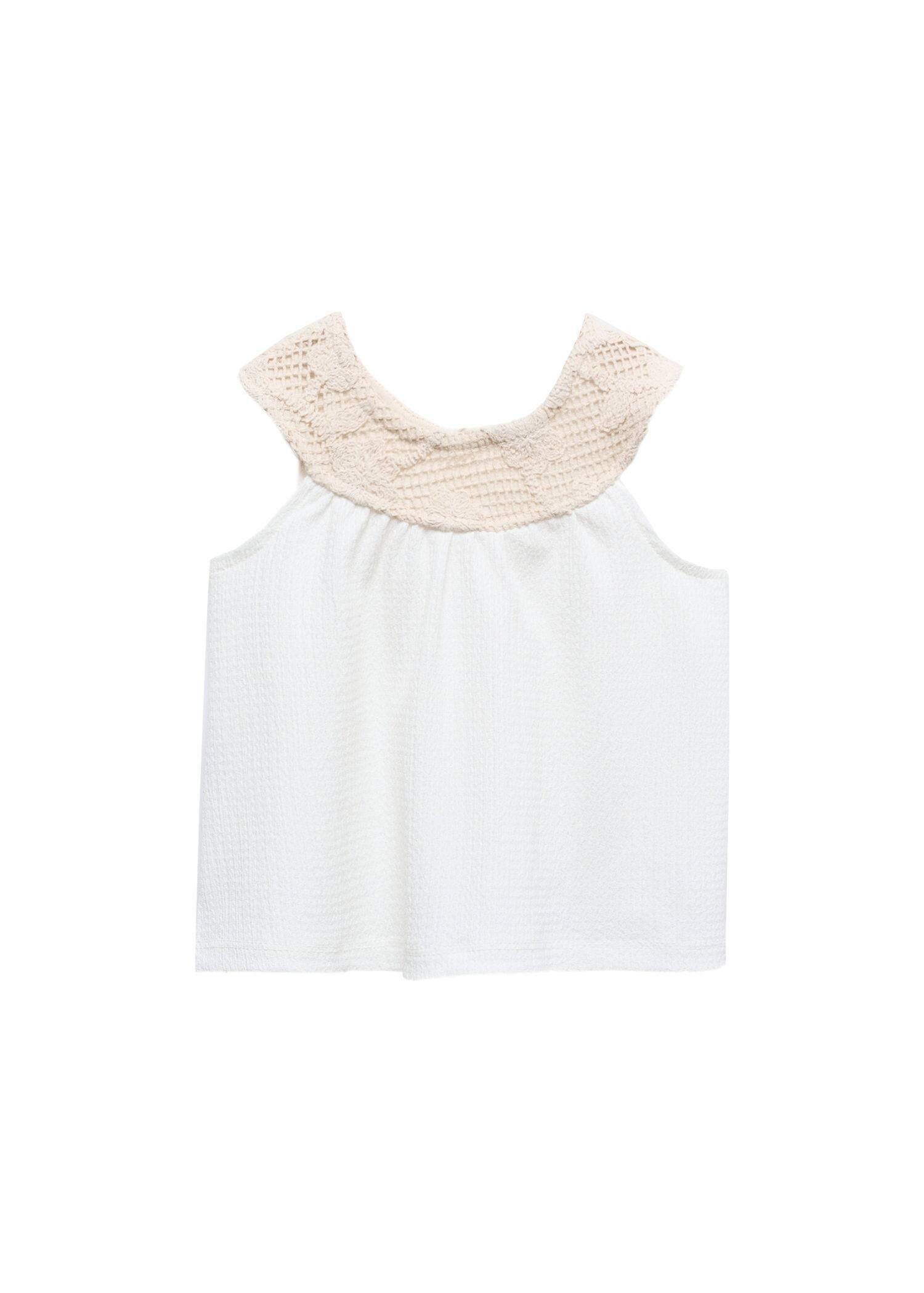 Mango - White Textured T-Shirt, Kids Girls