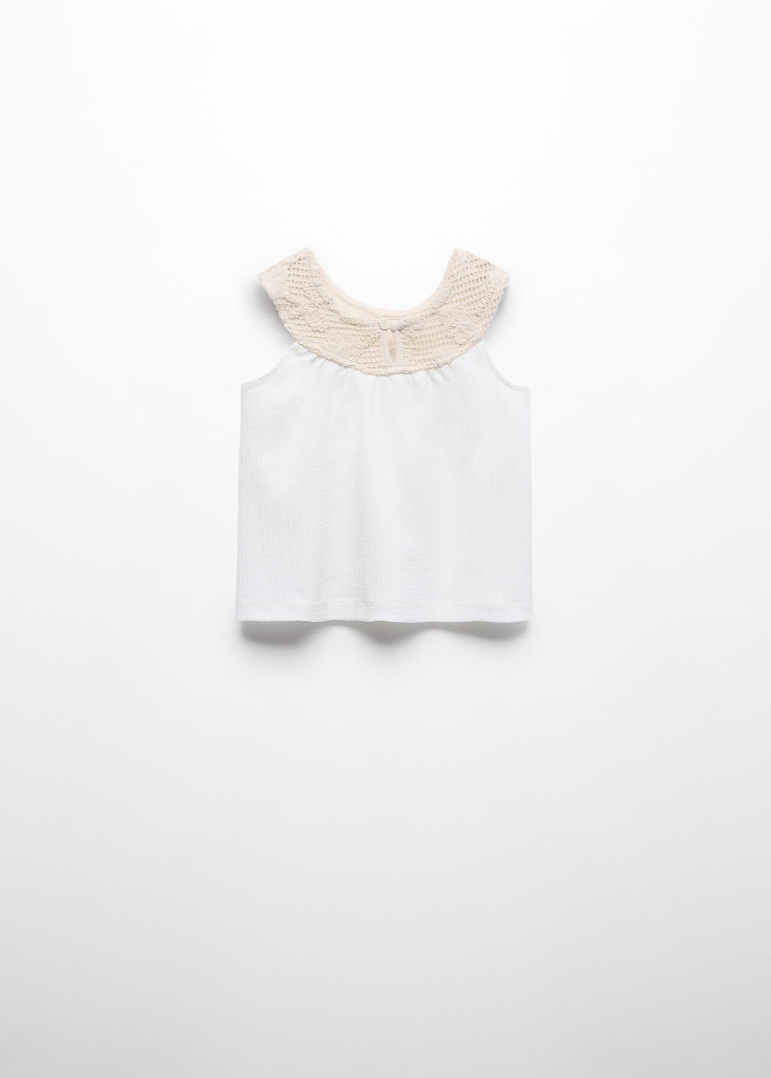 Mango - White Textured T-Shirt, Kids Girls