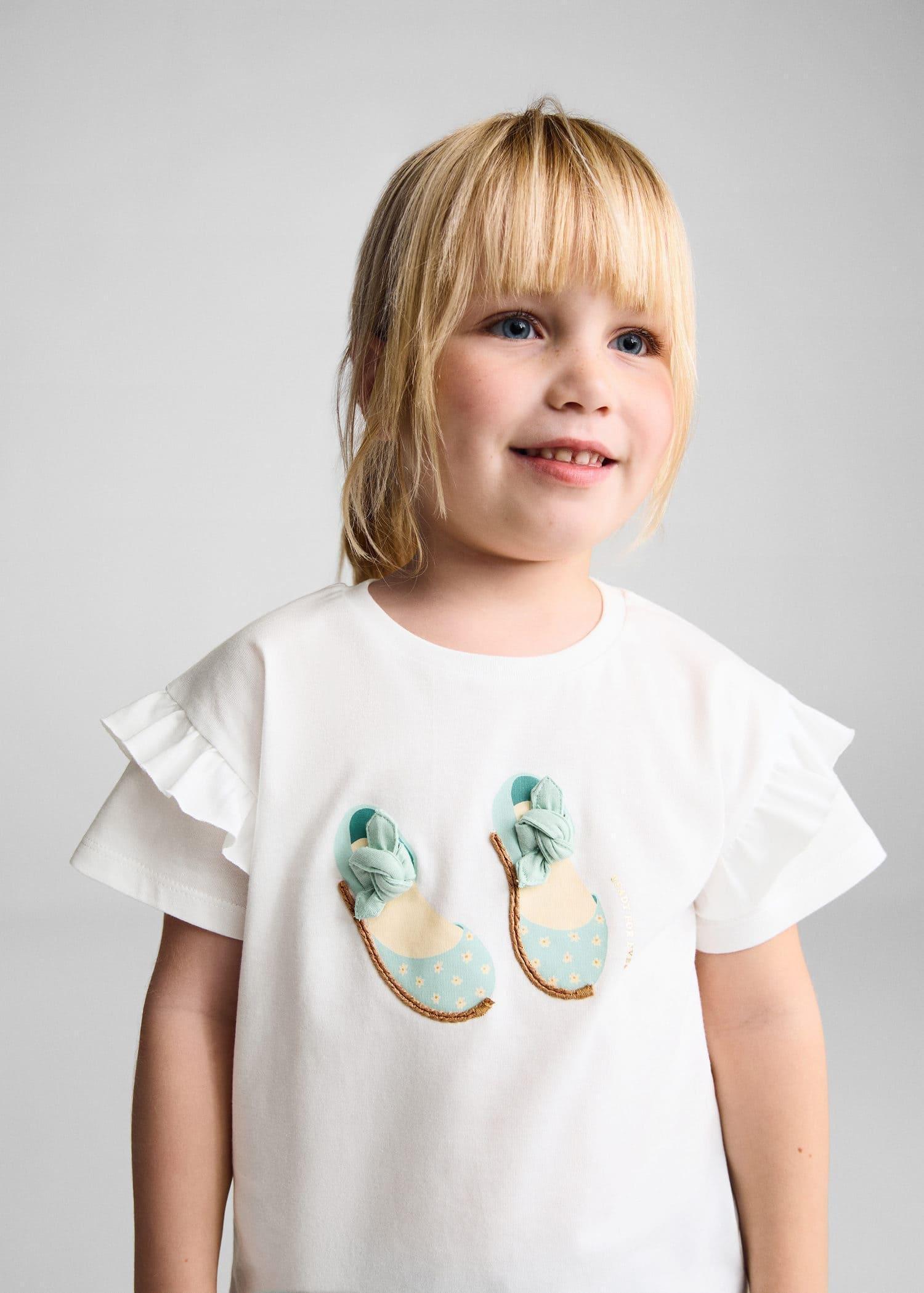 Mango - White Embossed Printed T-Shirt, Kids Girls