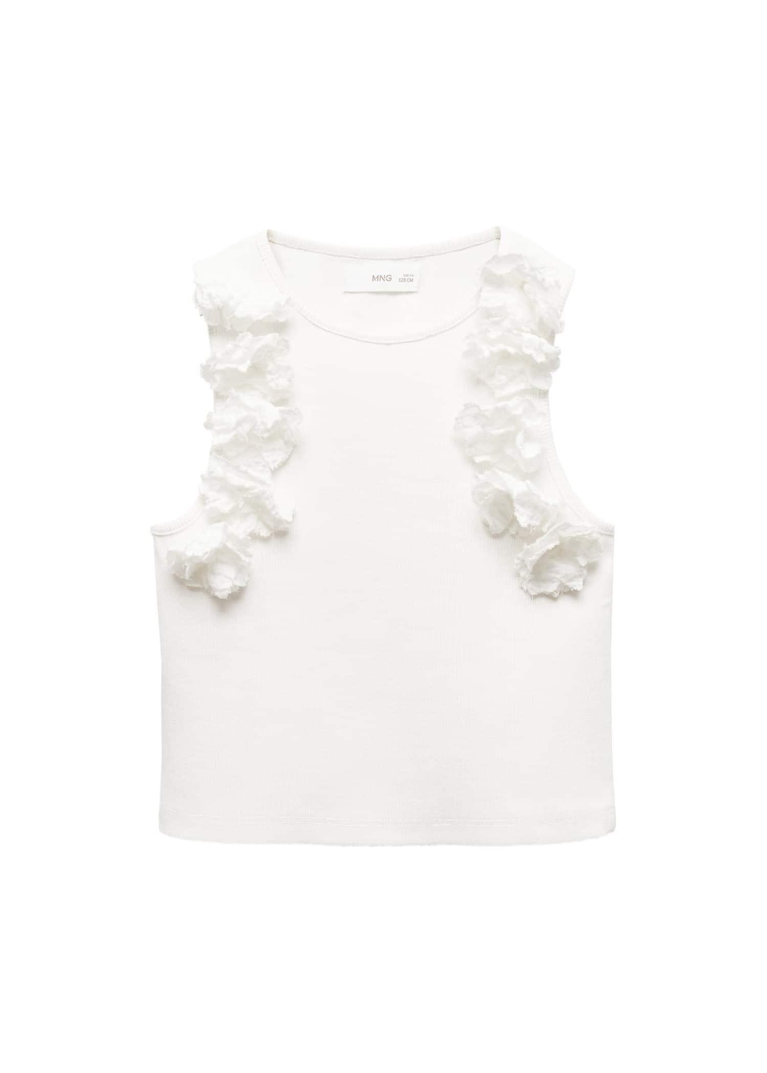 Mango - White Embossed Flowers T-Shirt, Kids Girls