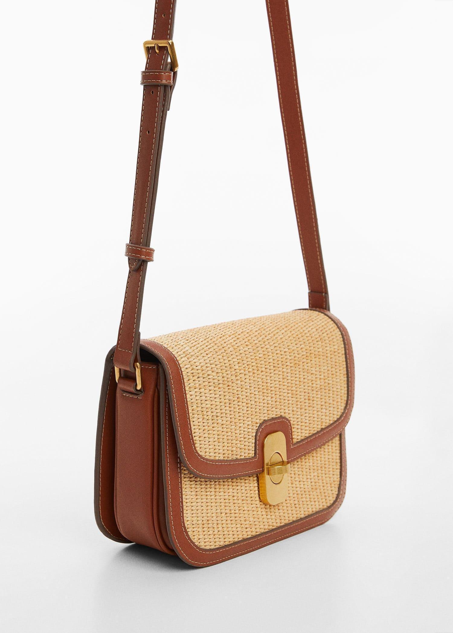 Brown Raffia-Effect Shoulder Bag, , large image number 0