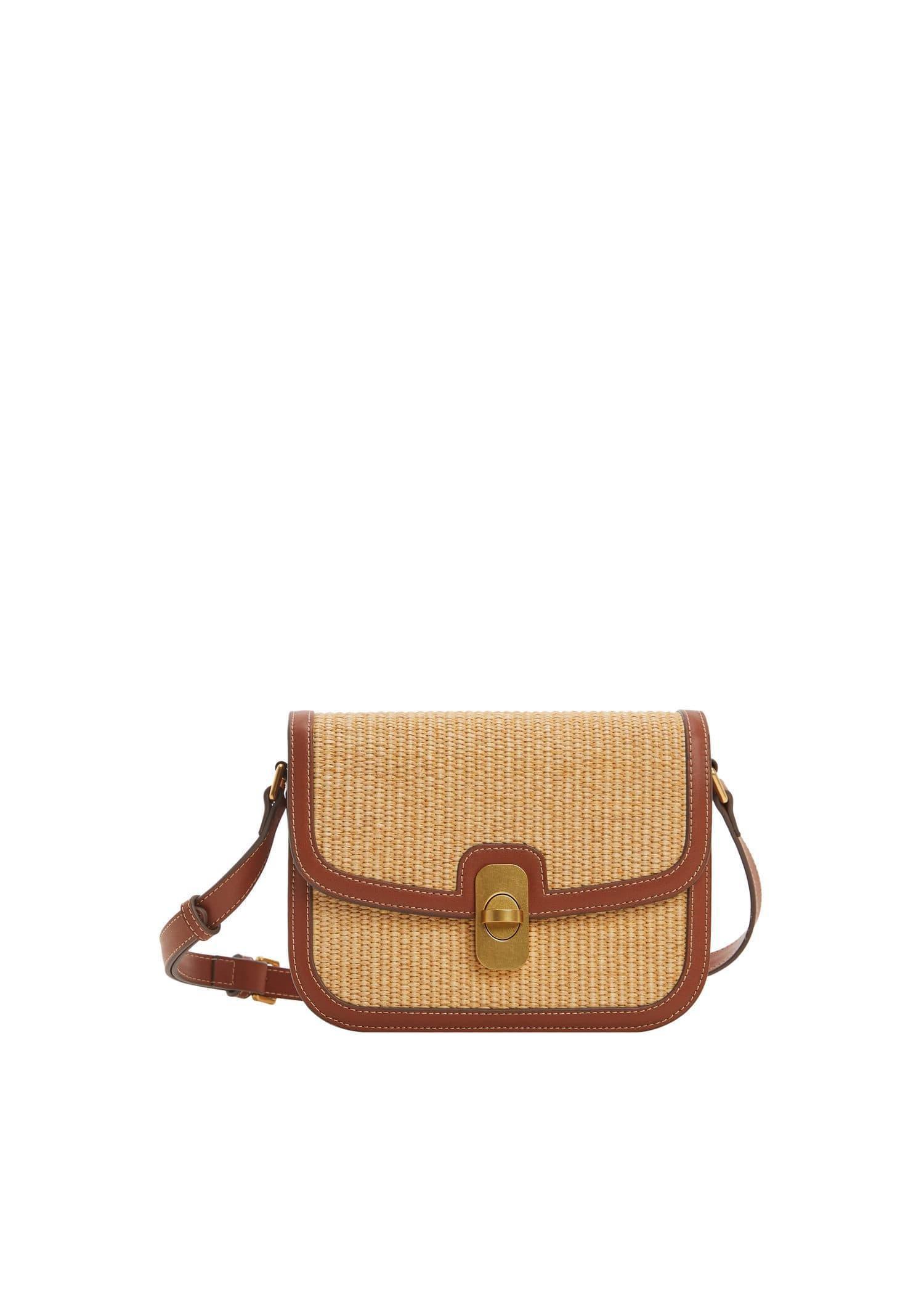 Mango - Brown Raffia-Effect Shoulder Bag