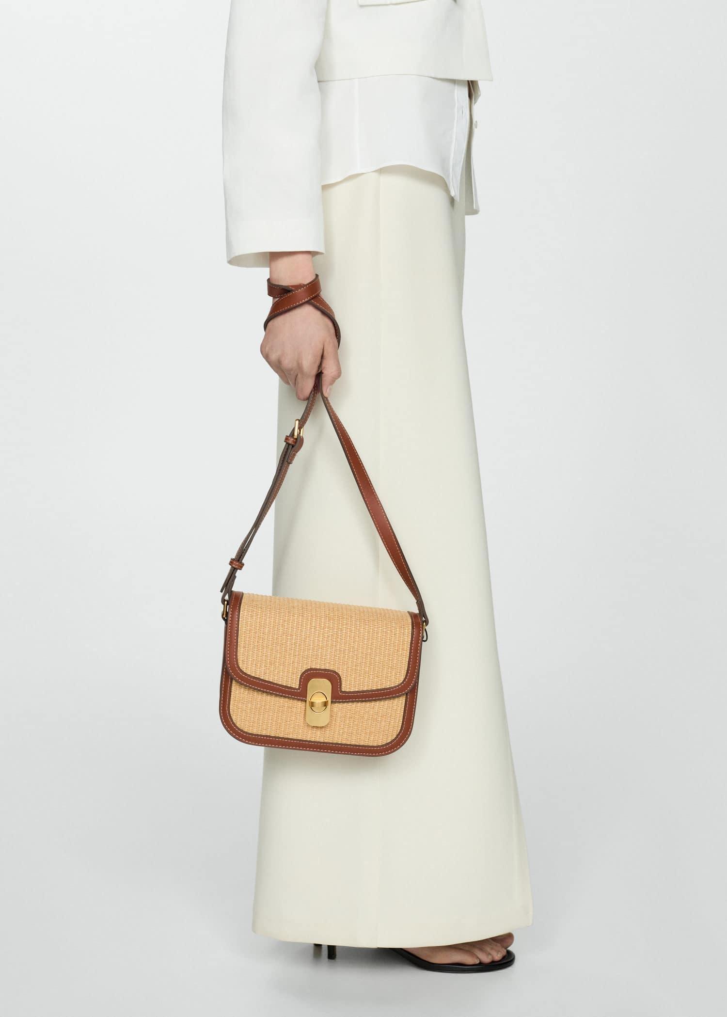 Mango - Brown Raffia-Effect Shoulder Bag