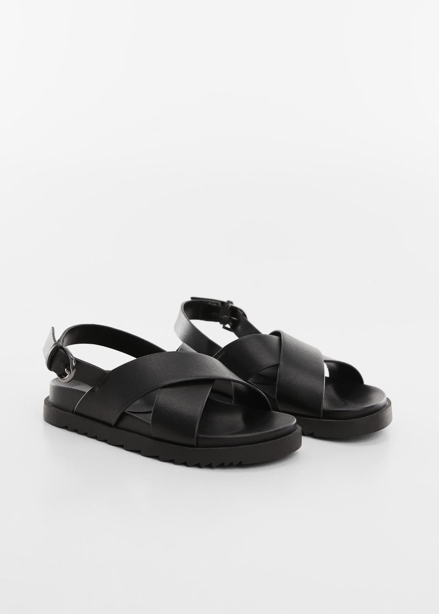 Black Buckle Strap Sandals, Kids Girls, , large image number 0