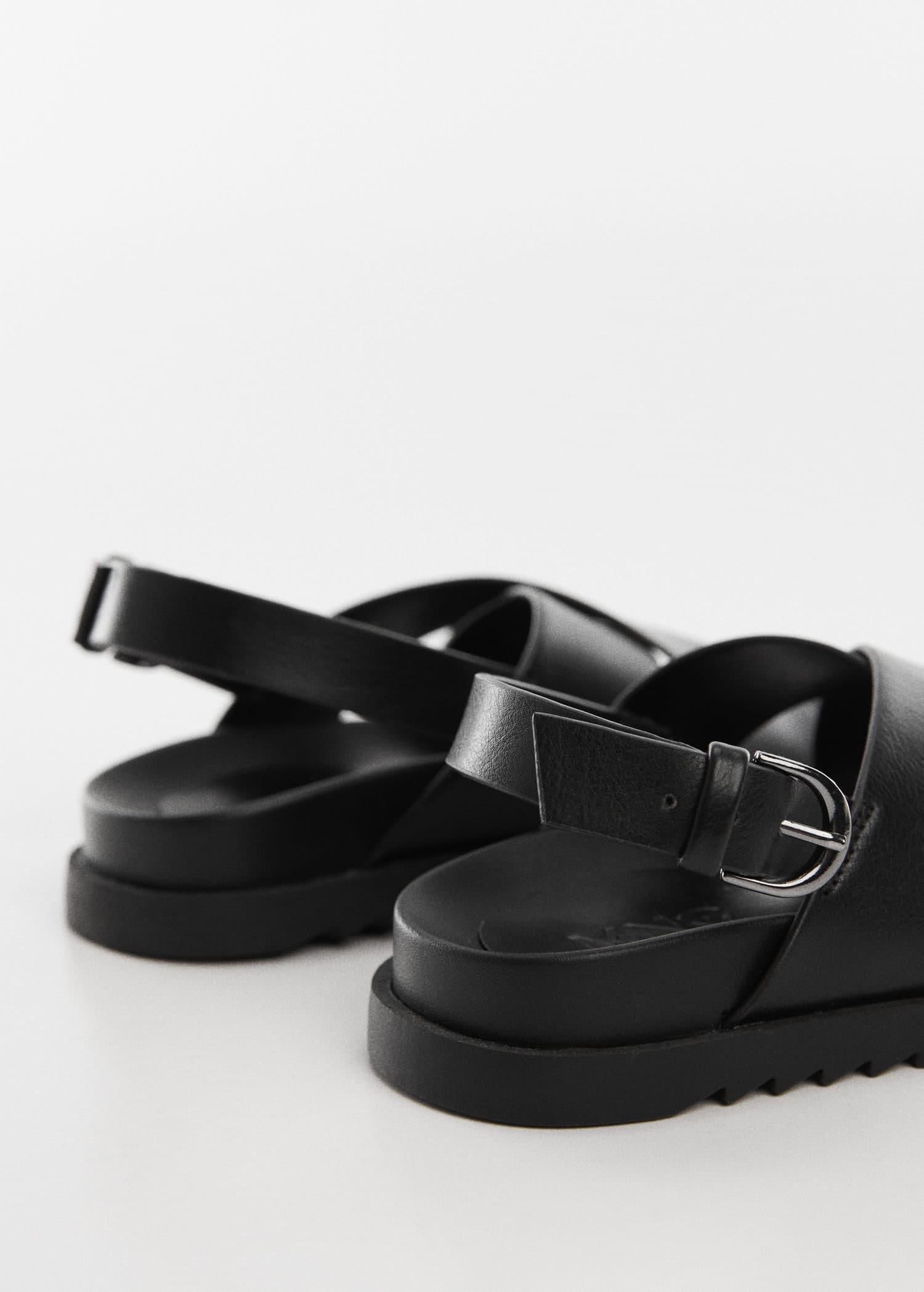 Black Buckle Strap Sandals, Kids Girls, , large image number 1